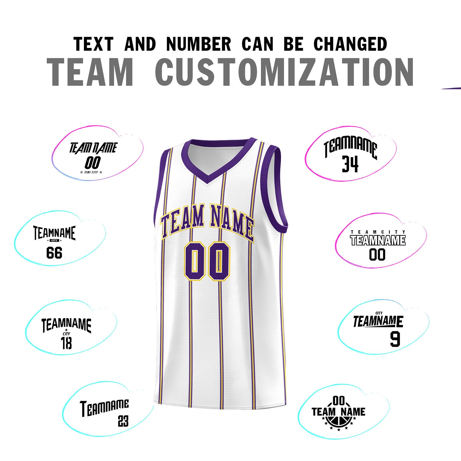 Custom White Purple Gold Vertical Stripes Single Sided Sets Basketball Jersey | For Men,Stitched,Perfect for Training,Add Name and Numbern | KXKSHOP