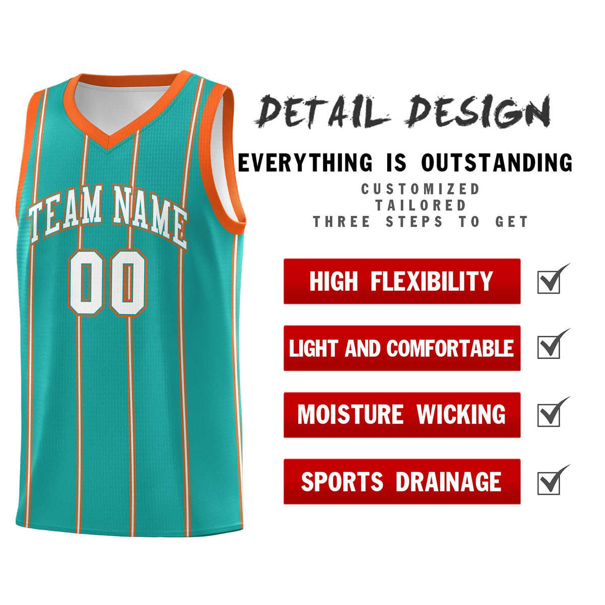 Custom Aqua Orange White Vertical Stripes Single Sided Sets Basketball Jersey | For Men,Stitched,Perfect for Training,Add Name and Numbern | KXKSHOP