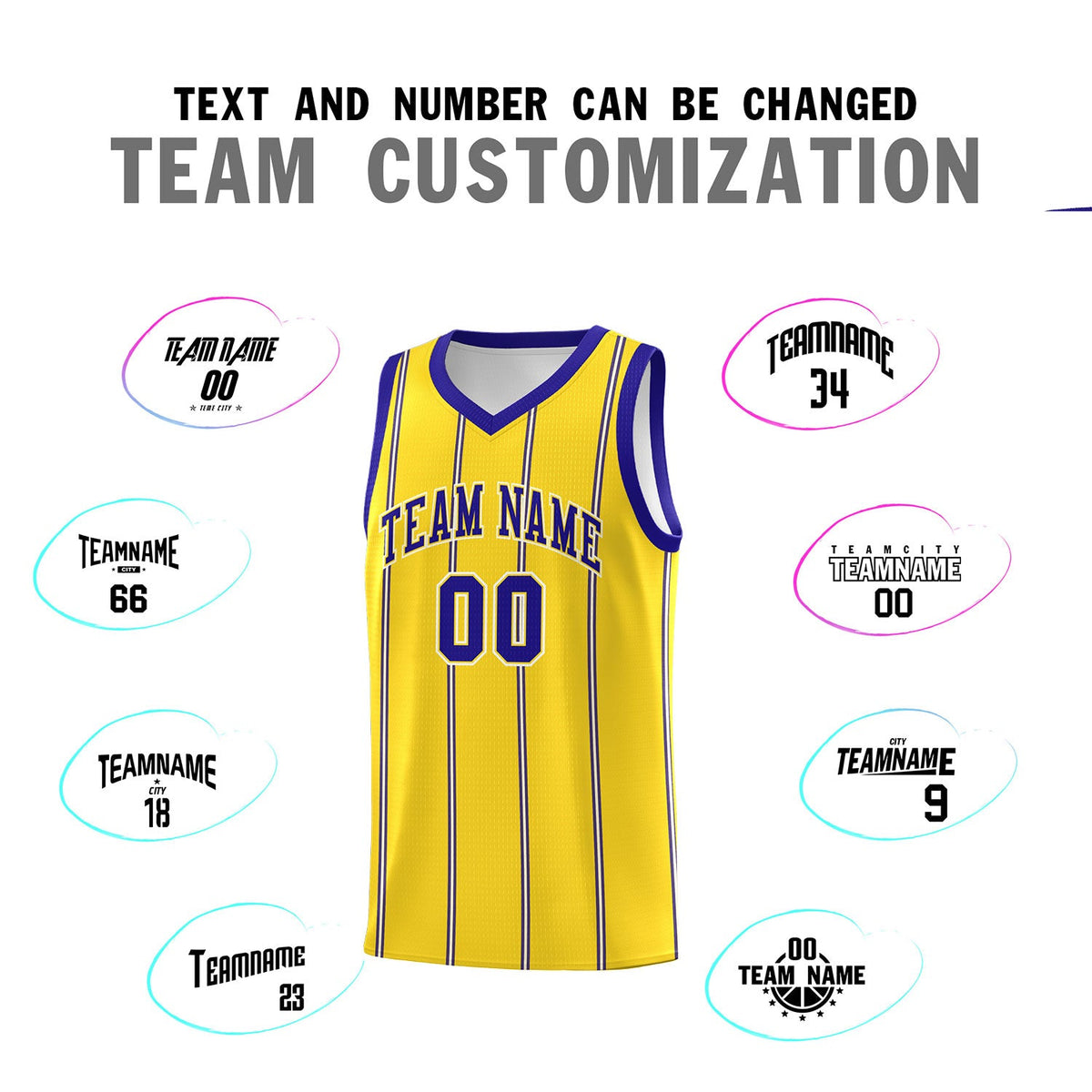 Custom Gold Royal Blue White Vertical Stripes Single Sided Sets Basketball Jersey | For Men,Stitched,Perfect for Training,Add Name and Numbern | KXKSHOP