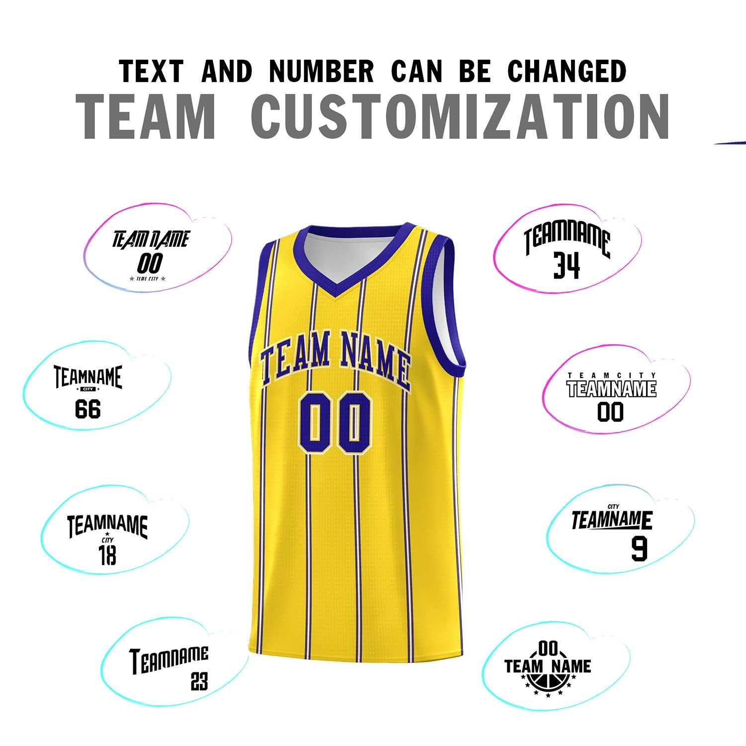 Custom Gold Royal Blue White Vertical Stripes Single Sided Sets Basketball Jersey | For Men,Stitched,Perfect for Training,Add Name and Numbern | KXKSHOP