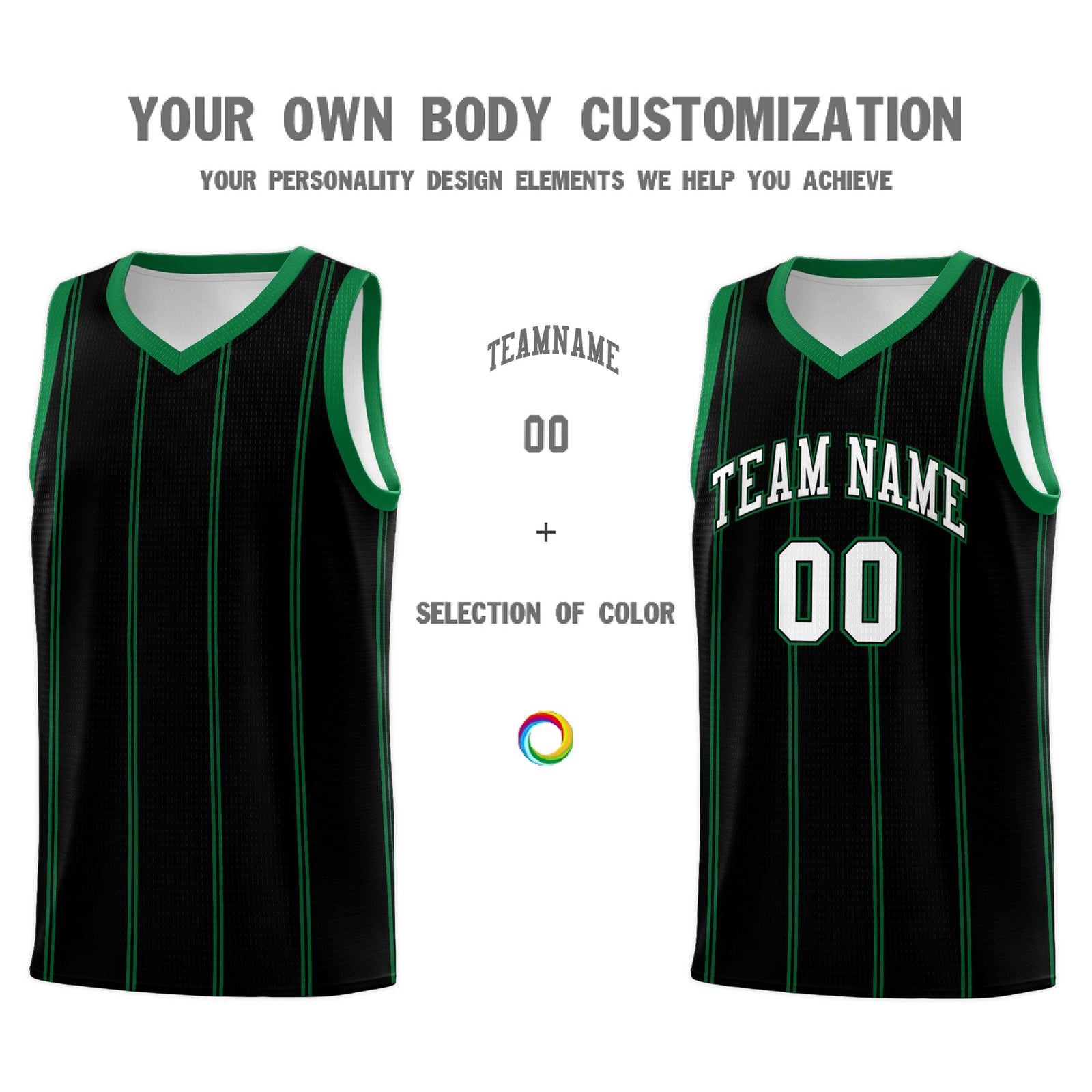 Custom Black Kelly Green White Vertical Stripes Single Sided Sets Basketball Jersey | For Men,Stitched,Perfect for Training,Add Name and Numbern | KXKSHOP