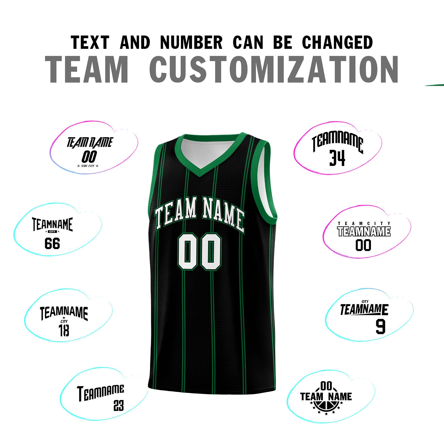 Custom Black Kelly Green White Vertical Stripes Single Sided Sets Basketball Jersey | For Men,Stitched,Perfect for Training,Add Name and Numbern | KXKSHOP