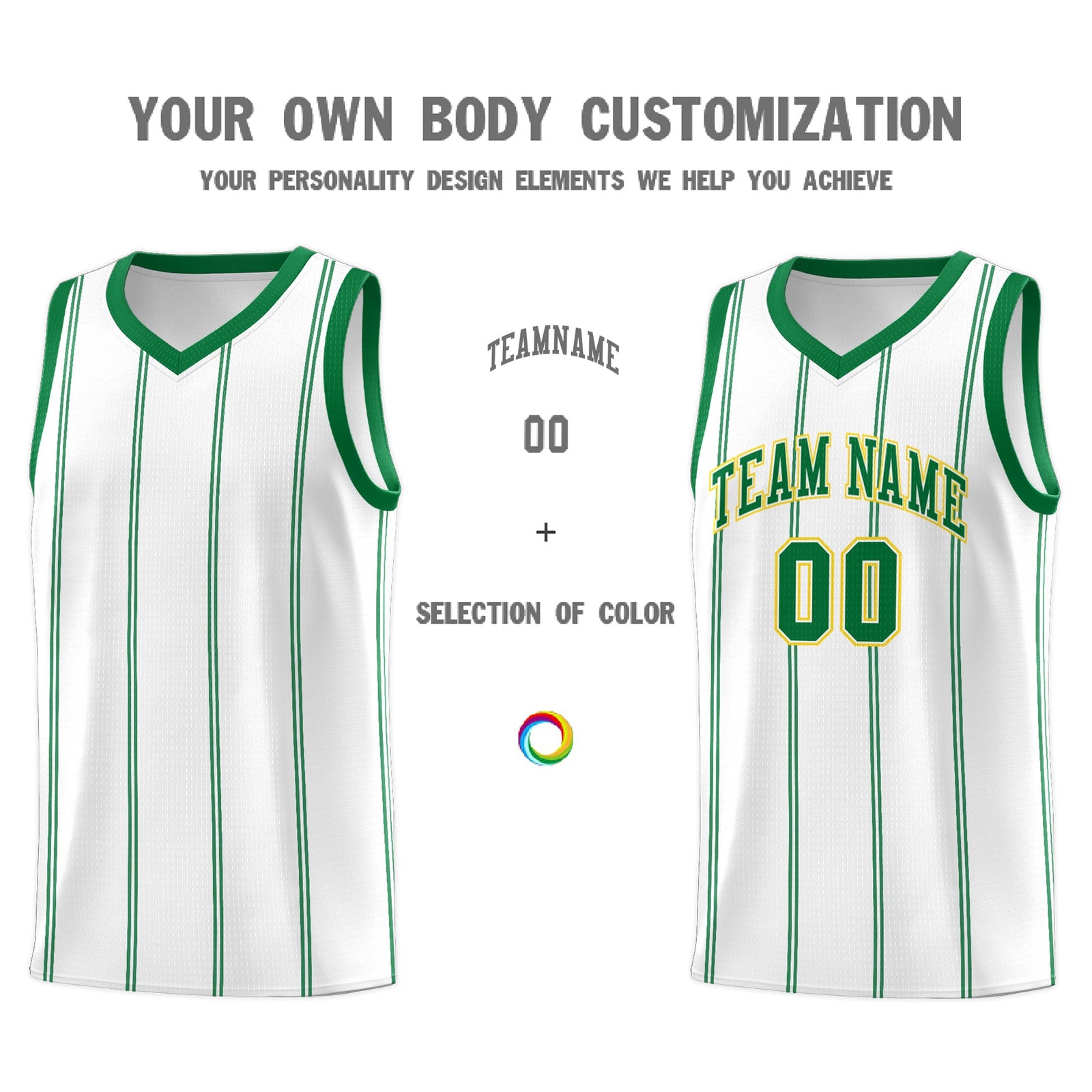 Custom White Kelly Green Gold Vertical Stripes Single Sided Sets Basketball Jersey | For Men,Stitched,Perfect for Training,Add Name and Numbern | KXKSHOP