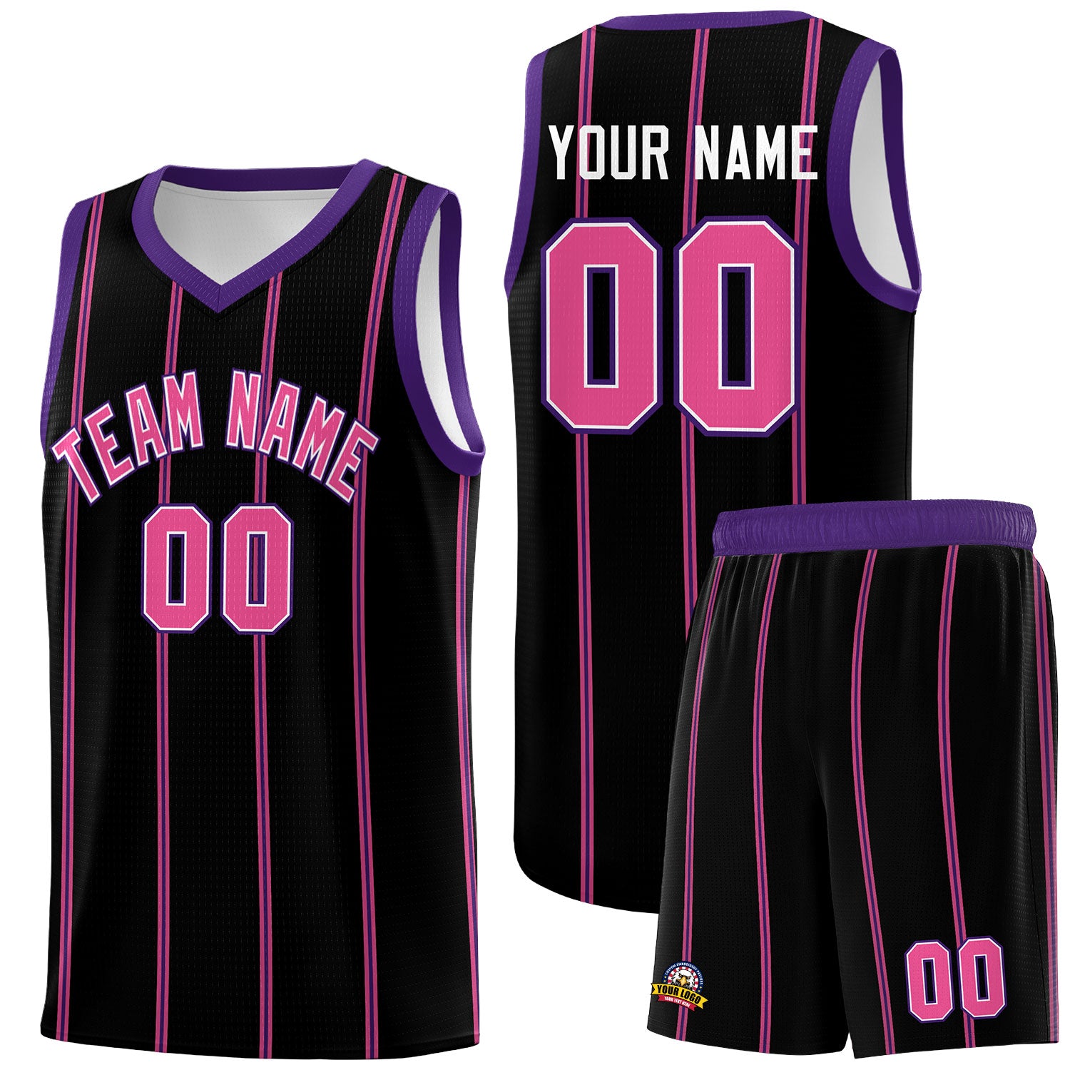 Custom Black Purple Pink White Vertical Stripes Single Sided Sets Basketball Jersey | For Men,Stitched,Perfect for Training,Add Name and Numbern | KXKSHOP