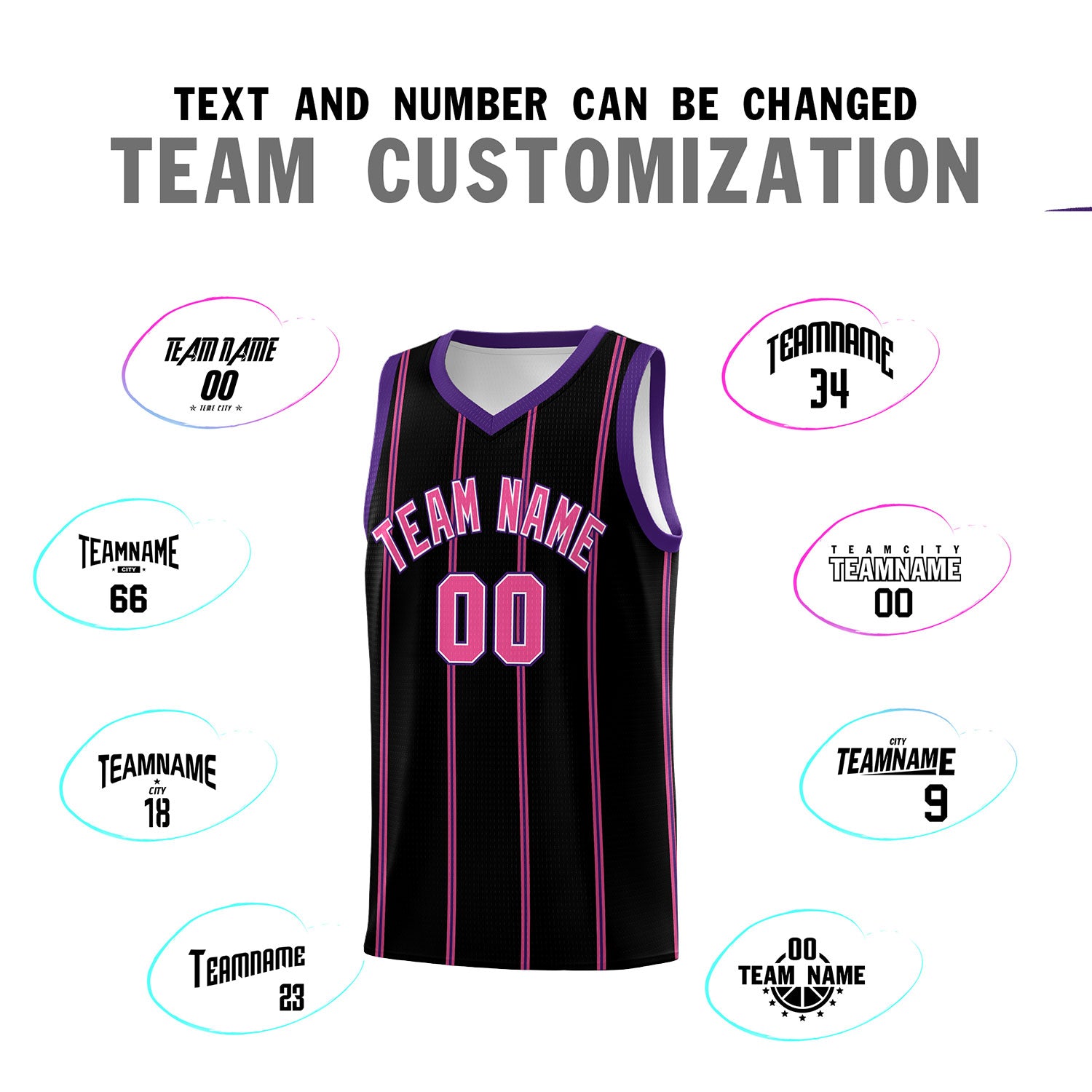 Custom Black Purple Pink White Vertical Stripes Single Sided Sets Basketball Jersey | For Men,Stitched,Perfect for Training,Add Name and Numbern | KXKSHOP