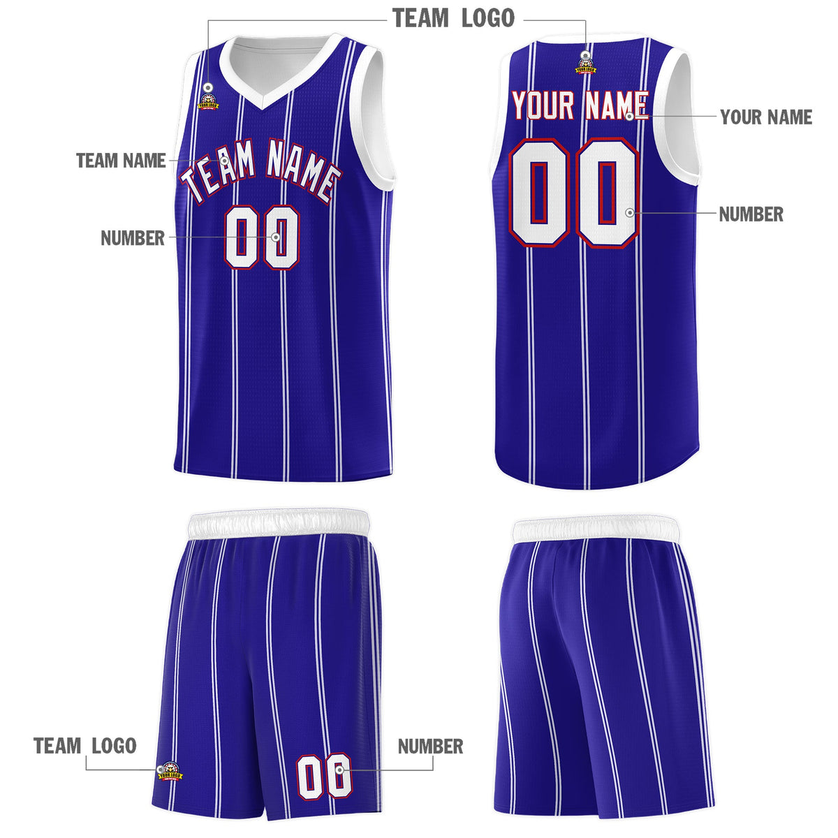 Custom Royal Blue White Red Vertical Stripes Single Sided Sets Basketball Jersey | For Men,Stitched,Perfect for Training,Add Name and Numbern | KXKSHOP
