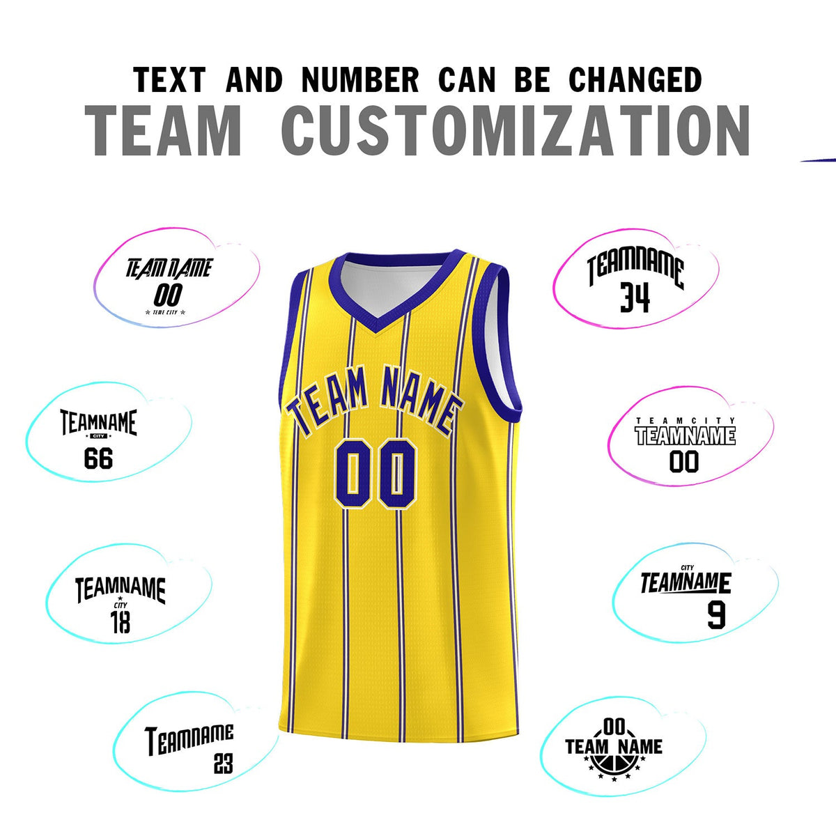 Custom Gold Royal Blue White Vertical Stripes Single Sided Sets Basketball Jersey | For Men,Stitched,Perfect for Training,Add Name and Numbern | KXKSHOP