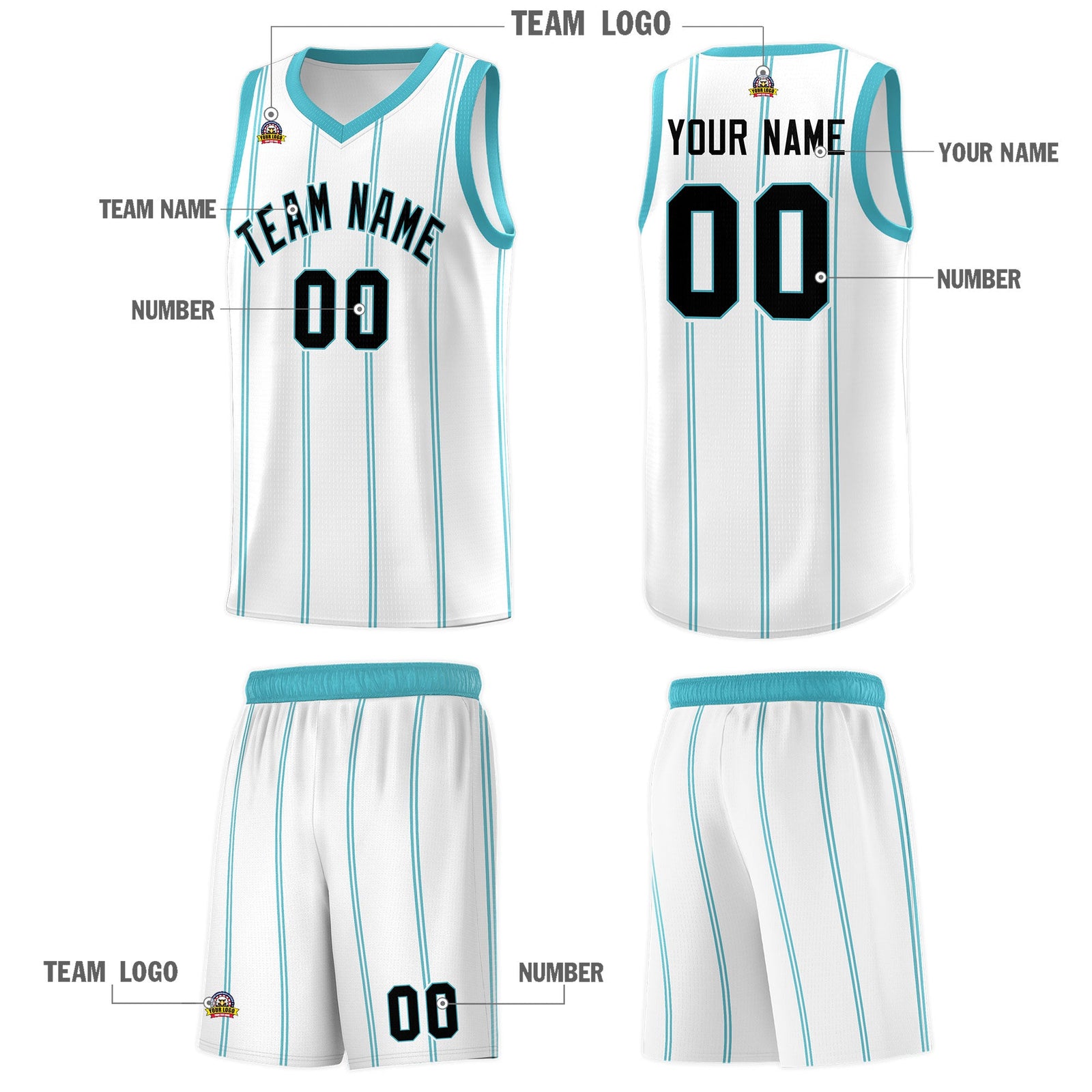 Custom White Sky Blue Black Vertical Stripes Single Sided Sets Basketball Jersey | For Men,Stitched,Perfect for Training,Add Name and Numbern | KXKSHOP