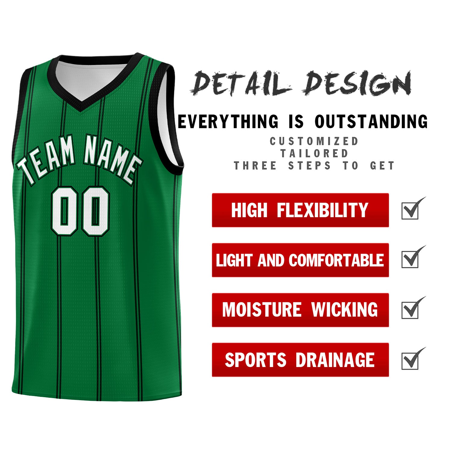 Custom Kelly Green Black White Vertical Stripes Single Sided Sets Basketball Jersey | For Men,Stitched,Perfect for Training,Add Name and Numbern | KXKSHOP