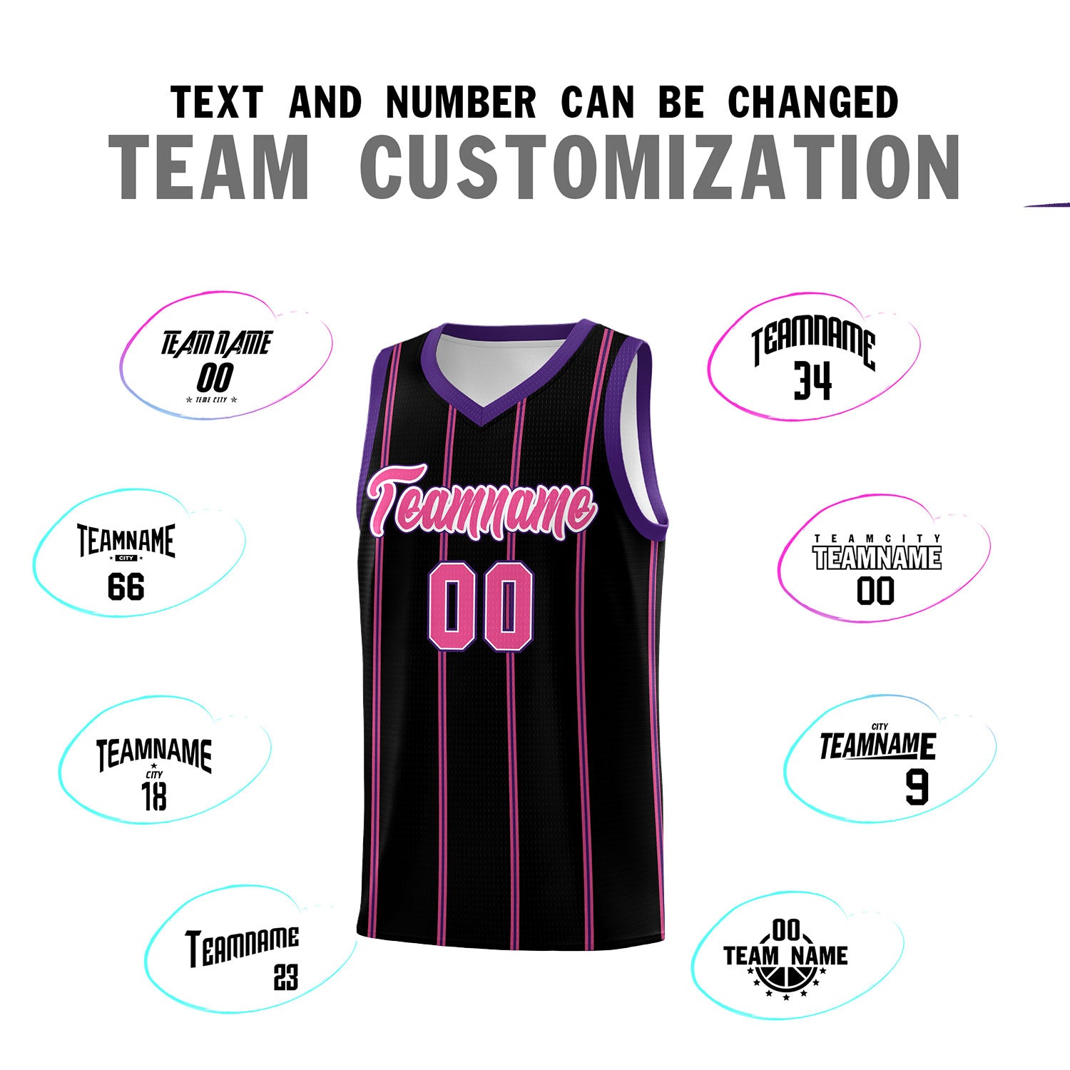 Custom Black Purple Pink White Vertical Stripes Single Sided Sets Basketball Jersey | For Men,Stitched,Perfect for Training,Add Name and Numbern | KXKSHOP