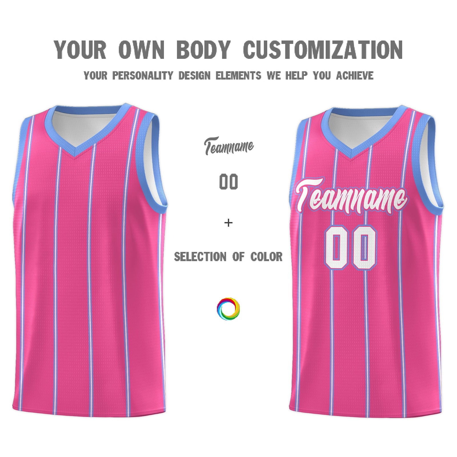 Custom Pink Light Blue White Vertical Stripes Single Sided Sets Basketball Jersey | For Men,Stitched,Perfect for Training,Add Name and Numbern | KXKSHOP
