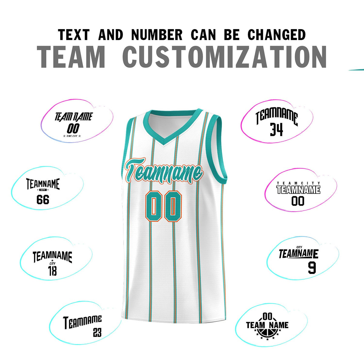 Custom White Aqua Orange Vertical Stripes Single Sided Sets Basketball Jersey | For Men,Stitched,Perfect for Training,Add Name and Numbern | KXKSHOP