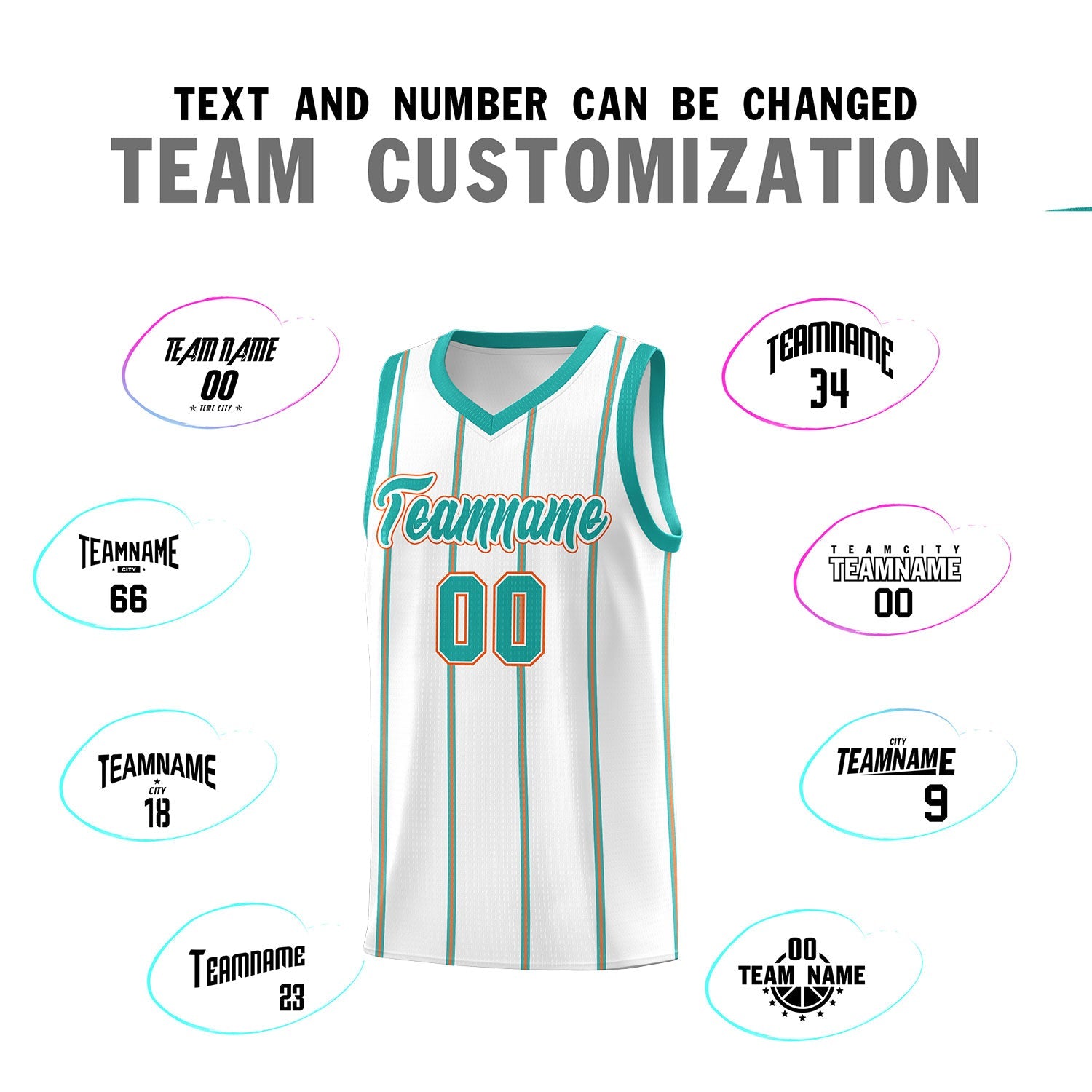 Custom White Aqua Orange Vertical Stripes Single Sided Sets Basketball Jersey | For Men,Stitched,Perfect for Training,Add Name and Numbern | KXKSHOP
