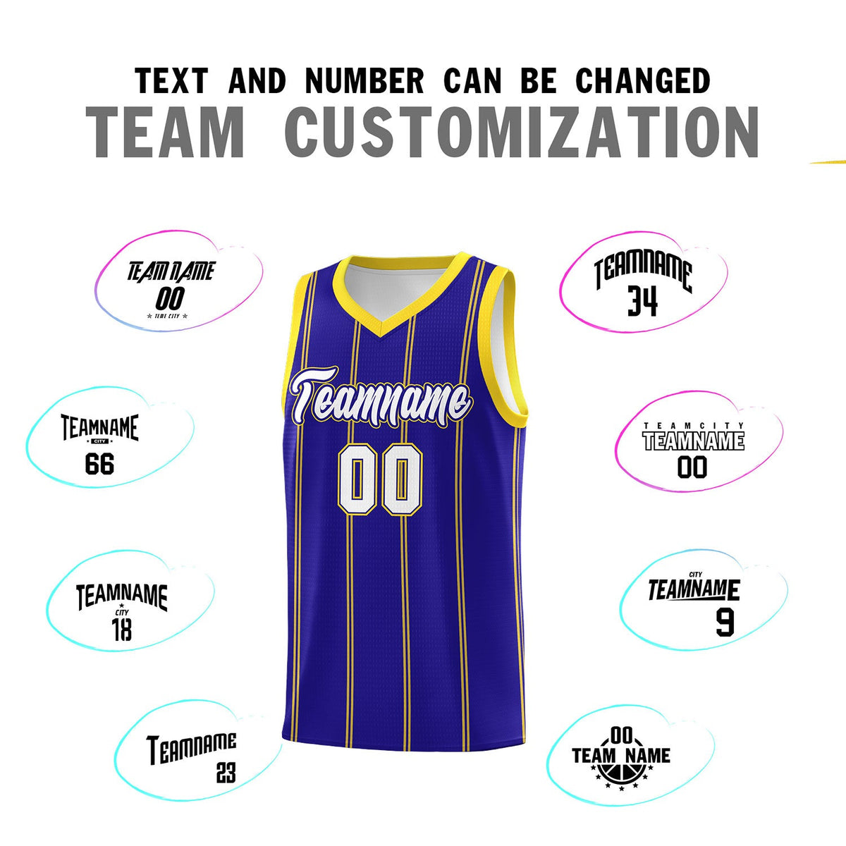 Custom Royal Blue Gold White Vertical Stripes Single Sided Sets Basketball Jersey | For Men,Stitched,Perfect for Training,Add Name and Numbern | KXKSHOP