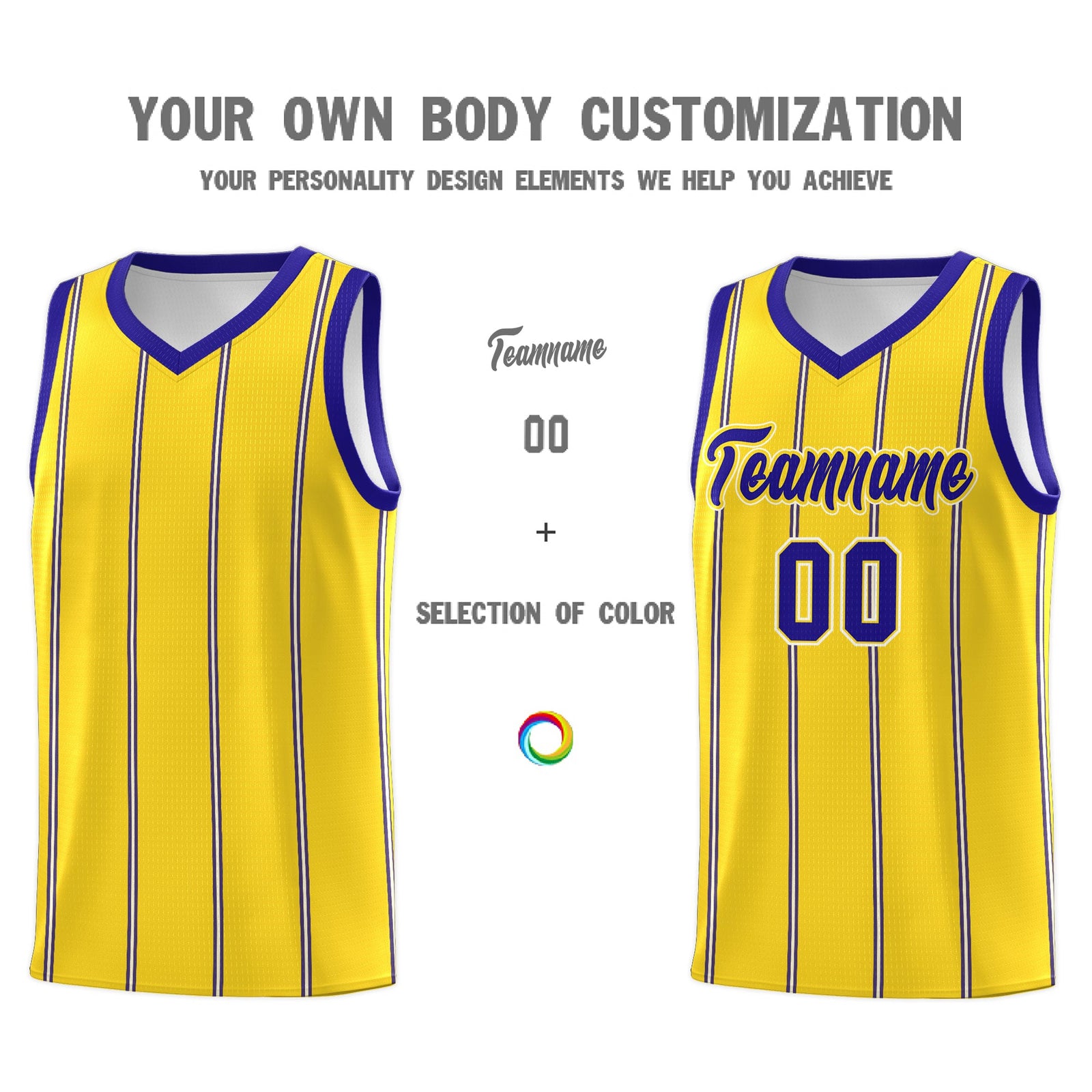 Custom Gold Royal Blue White Vertical Stripes Single Sided Sets Basketball Jersey | For Men,Stitched,Perfect for Training,Add Name and Numbern | KXKSHOP