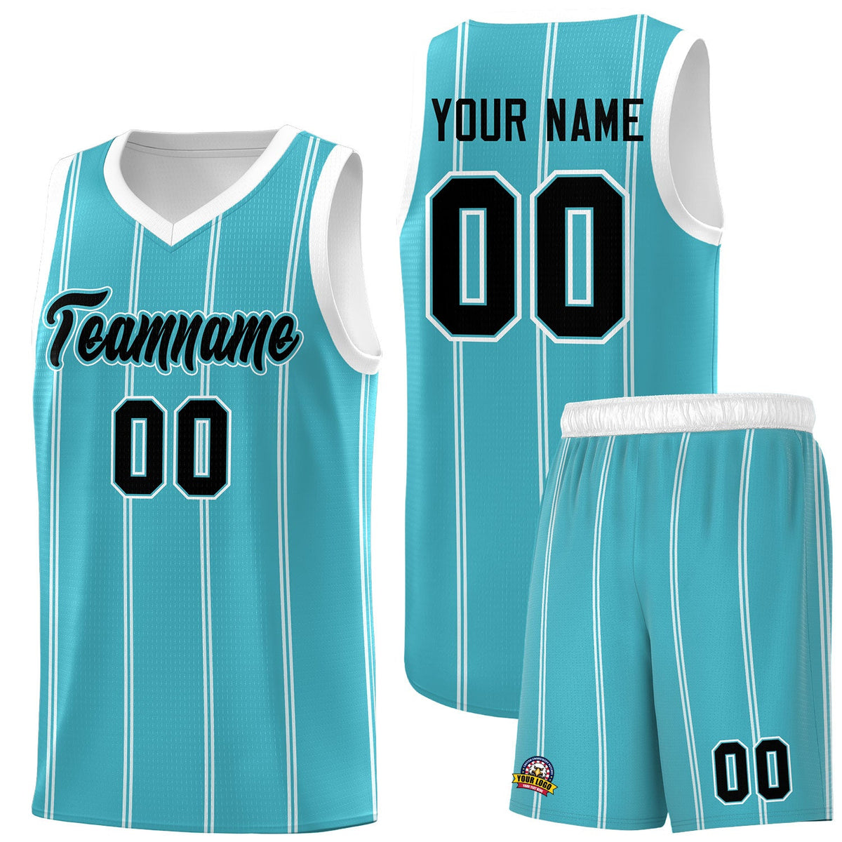 Custom Sky Blue White Black Vertical Stripes Single Sided Sets Basketball Jersey | For Men,Stitched,Perfect for Training,Add Name and Numbern | KXKSHOP