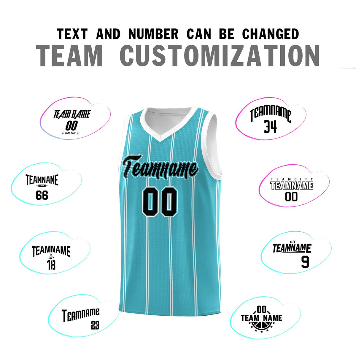 Custom Sky Blue White Black Vertical Stripes Single Sided Sets Basketball Jersey | For Men,Stitched,Perfect for Training,Add Name and Numbern | KXKSHOP