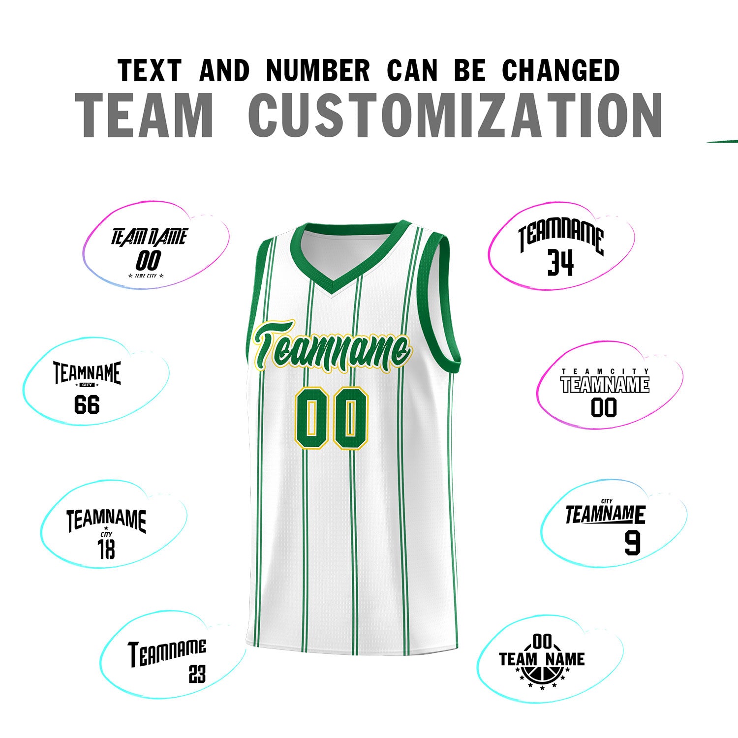 Custom White Kelly Green Gold Vertical Stripes Single Sided Sets Basketball Jersey | For Men,Stitched,Perfect for Training,Add Name and Numbern | KXKSHOP