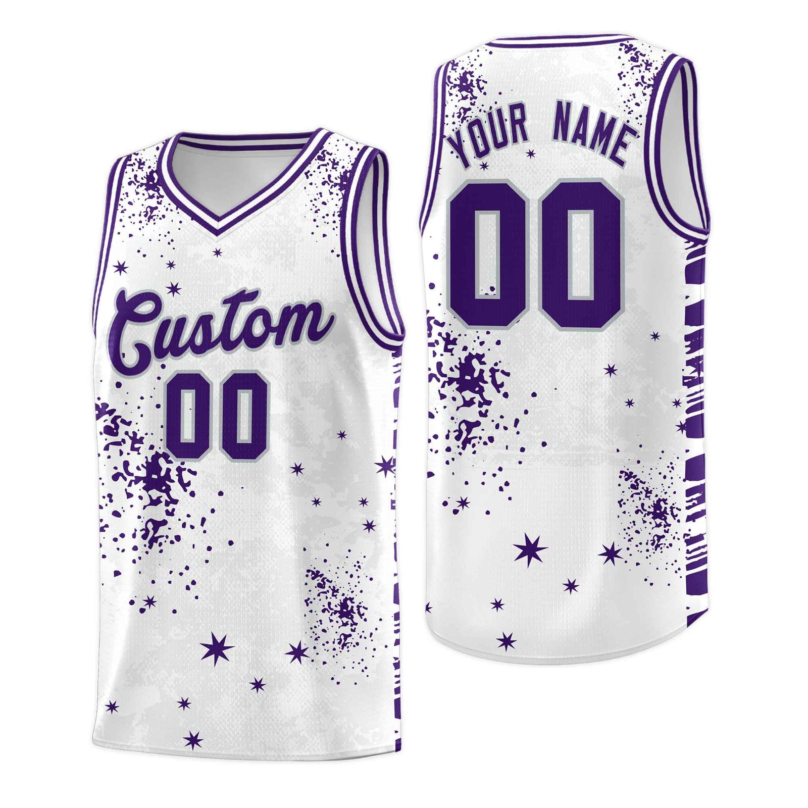 Custom White Purple Vice Burst Galactic Graffiti Moisture-Wicking Basketball Jersey