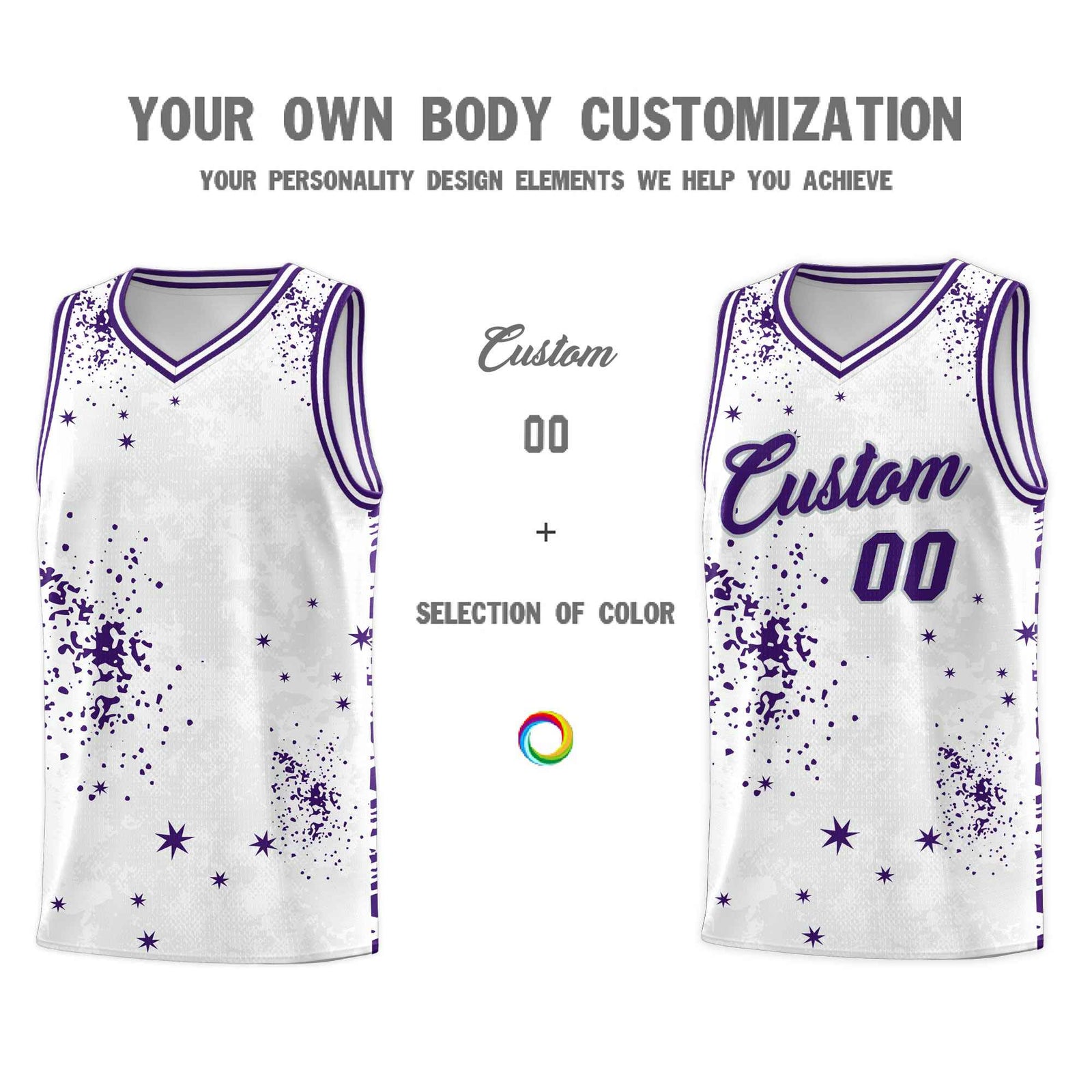 Custom White Purple Vice Burst Galactic Graffiti Moisture-Wicking Basketball Jersey