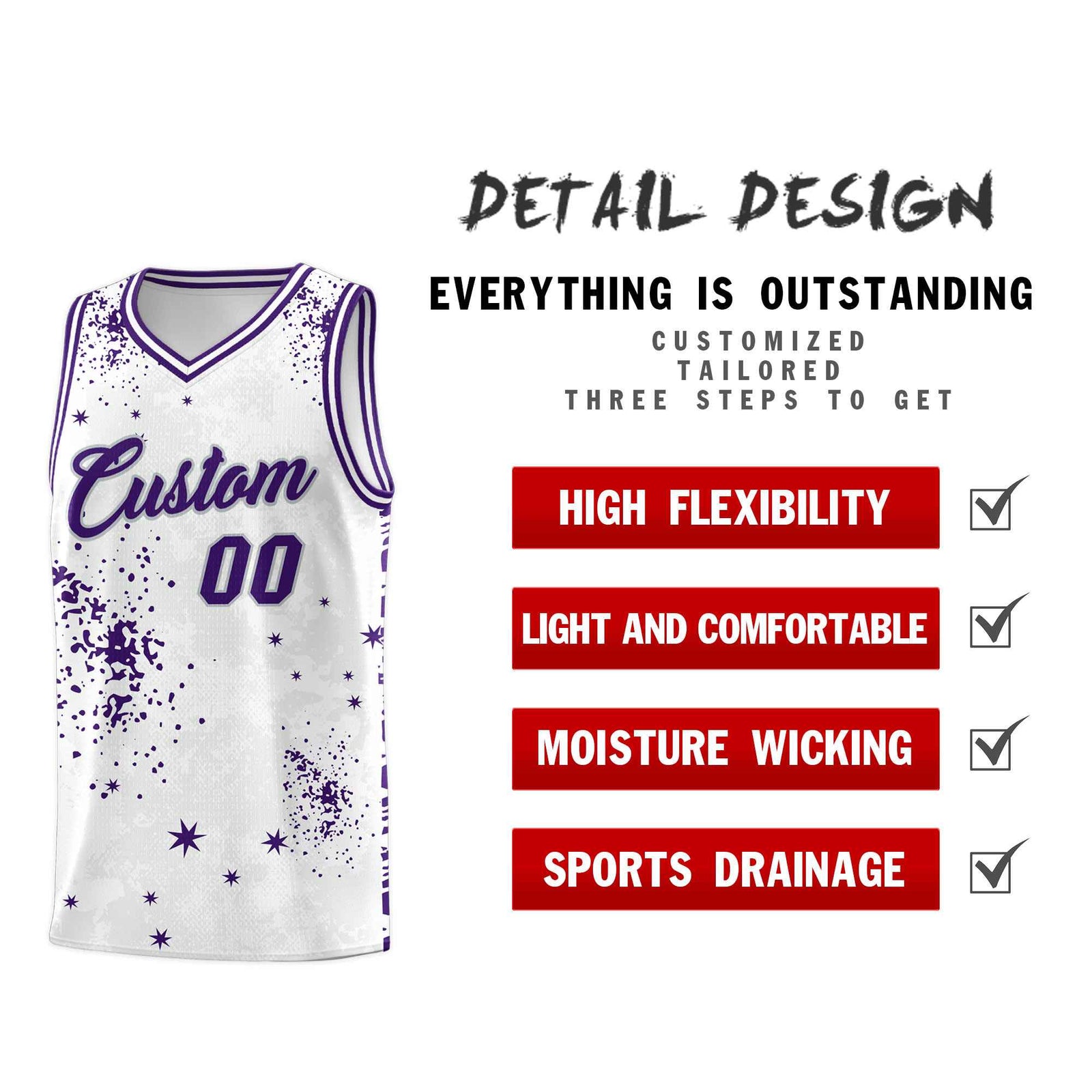 Custom White Purple Vice Burst Galactic Graffiti Moisture-Wicking Basketball Jersey