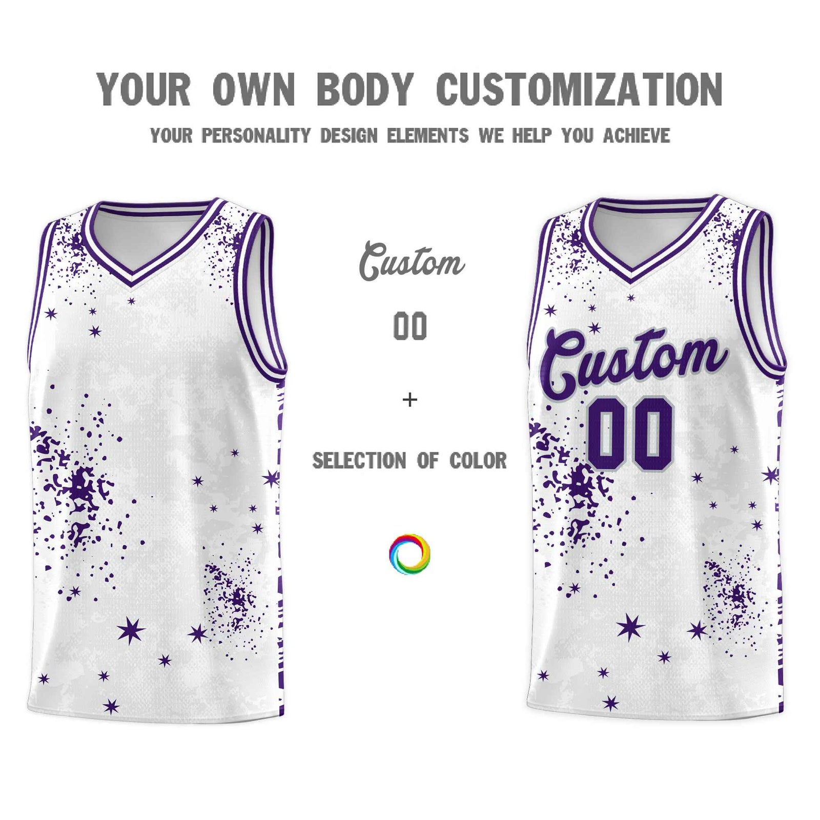 Custom White Purple Vice Burst Galactic Graffiti Moisture-Wicking Basketball Jersey