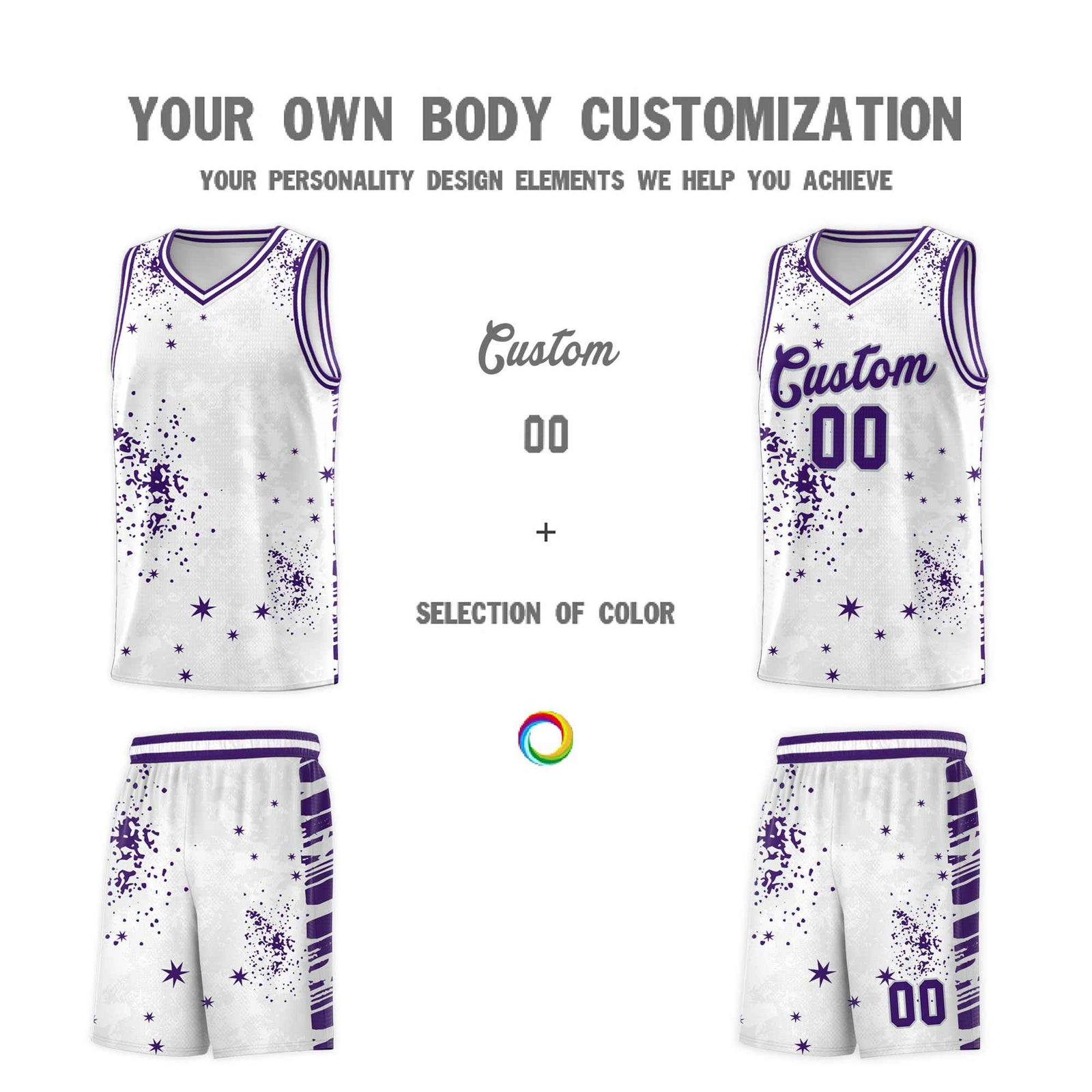 Custom White Purple Vice Burst Galactic Graffiti Moisture-Wicking Basketball Jersey