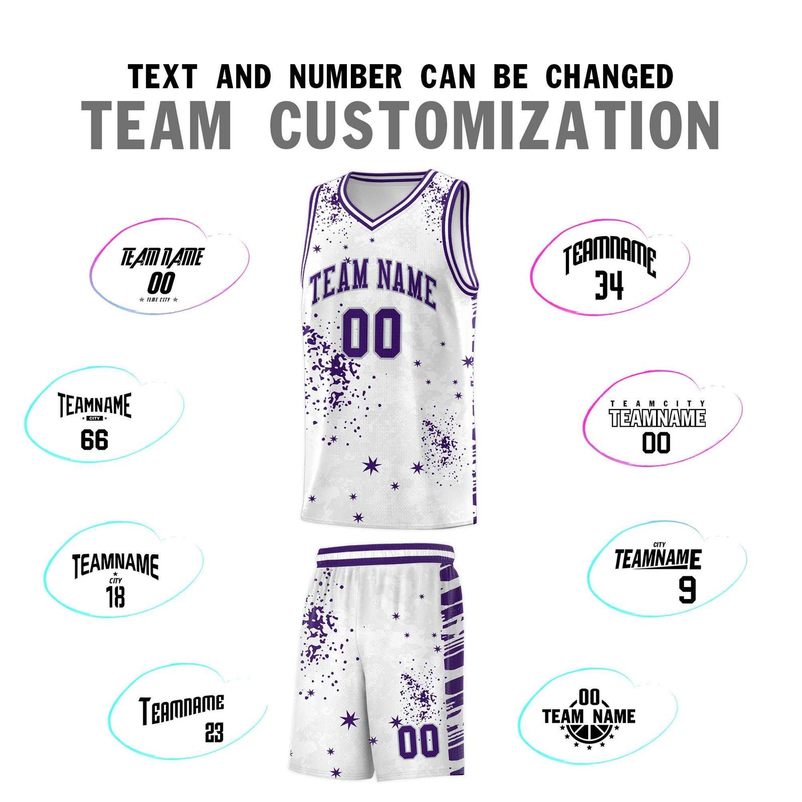 Custom White Purple Vice Burst Galactic Graffiti Moisture-Wicking Basketball Jersey