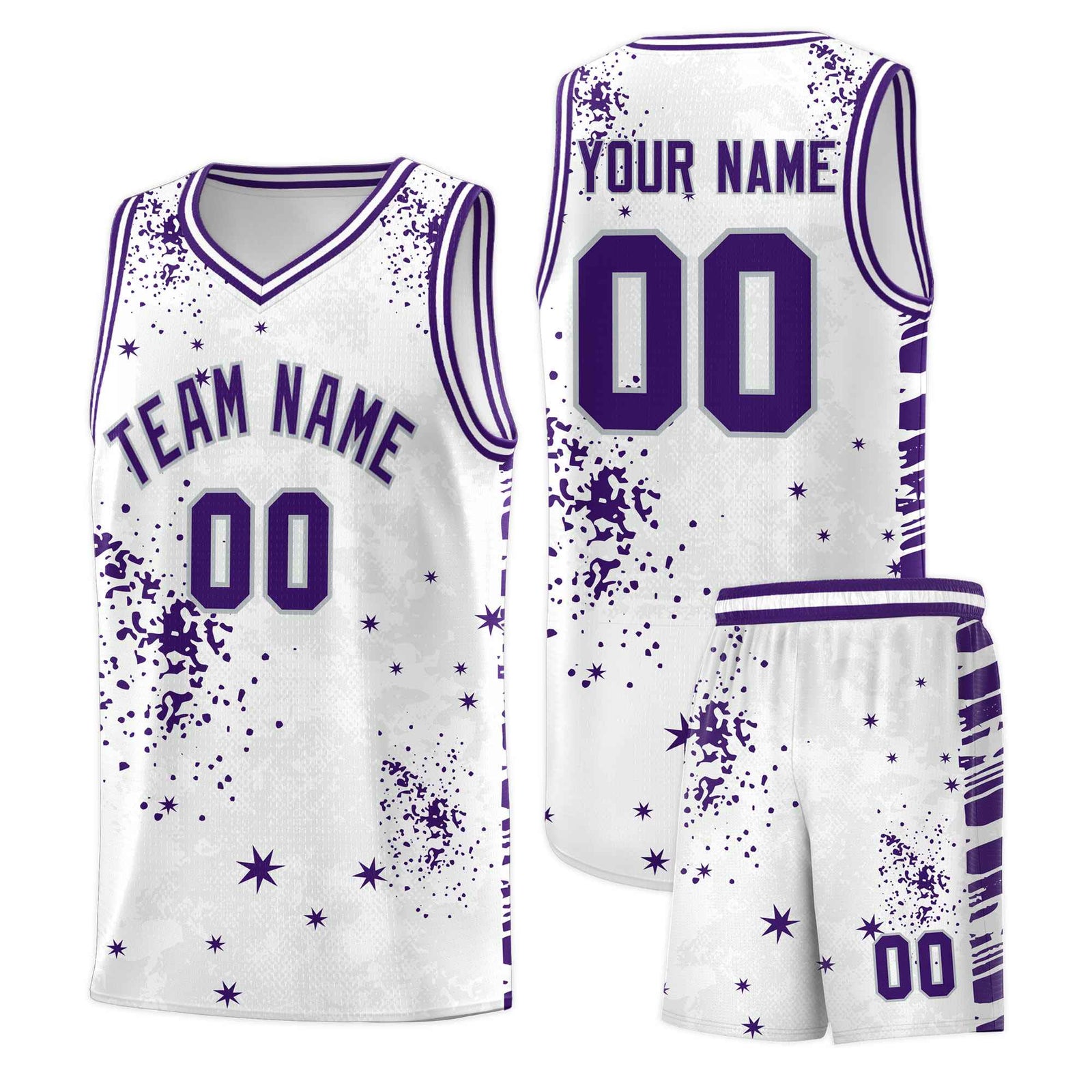 Custom White Purple Vice Burst Galactic Graffiti Moisture-Wicking Basketball Jersey