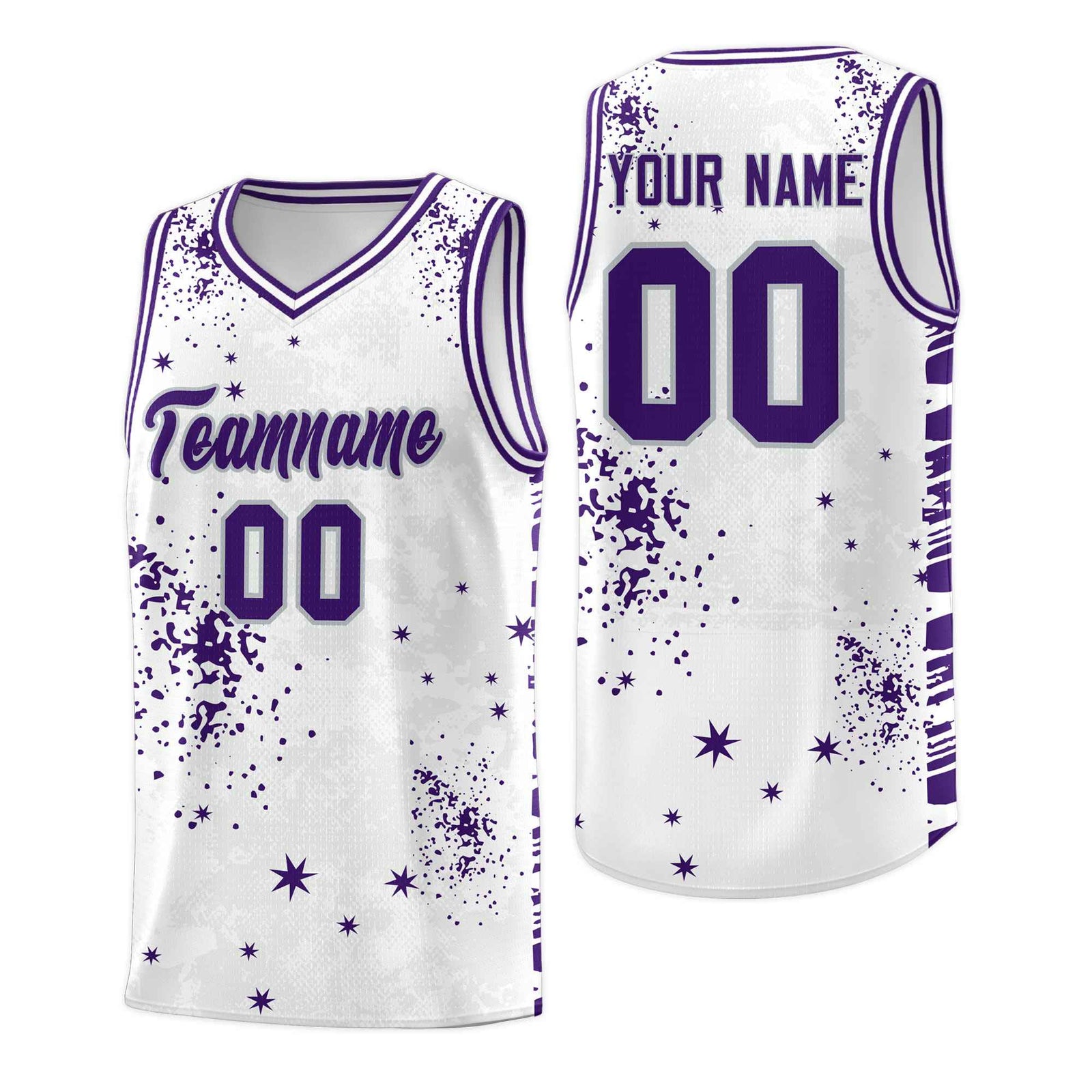 Custom White Purple Vice Burst Galactic Graffiti Moisture-Wicking Basketball Jersey