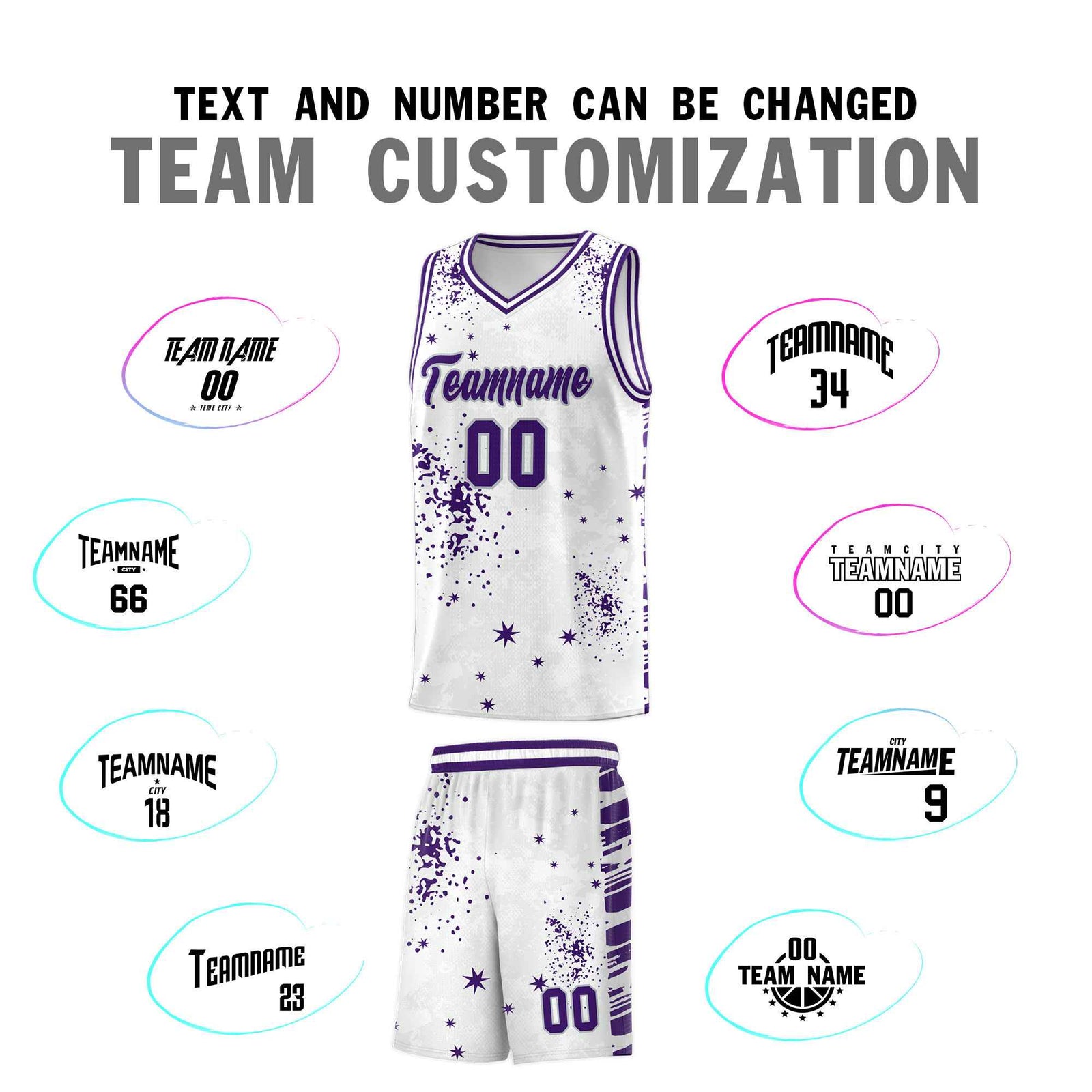 Custom White Purple Vice Burst Galactic Graffiti Moisture-Wicking Basketball Jersey