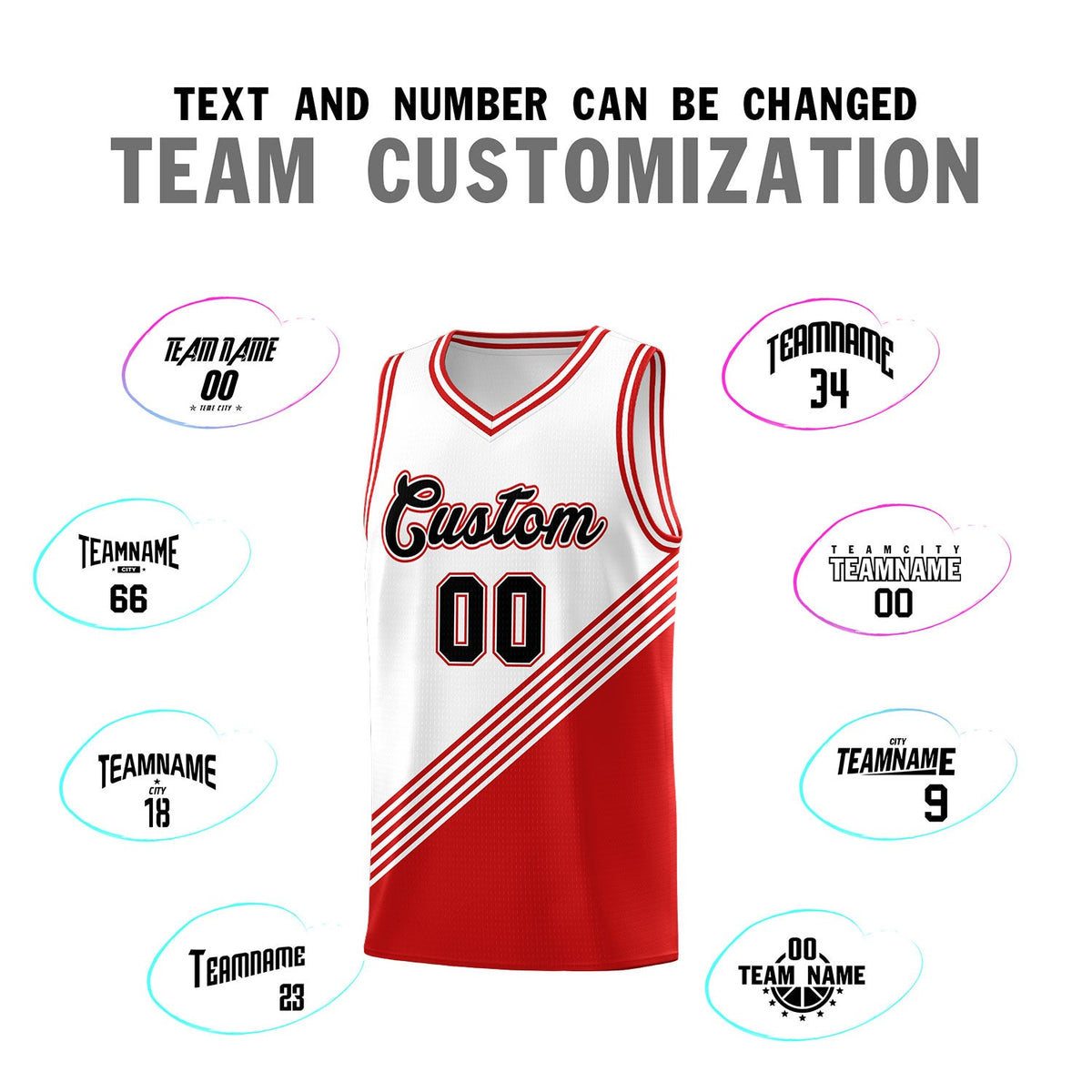 Custom White Red Diagonal Stripes Color Block Sets Basketball Jersey | For Men,For Youth,Sublimation Printed,Perfect for Training,Perfect for Teams | KXKSHOP