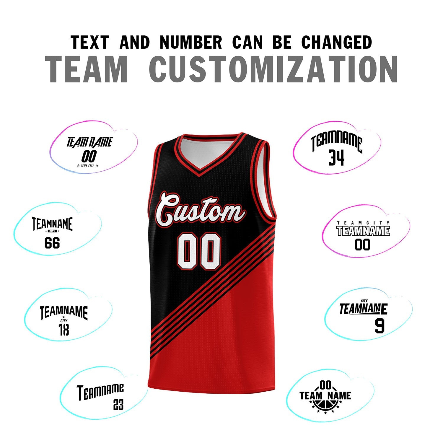 Custom Black Red Diagonal Stripes Color Block Sets Basketball Jersey | For Men,For Youth,Sublimation Printed,Perfect for Training,Perfect for Teams | KXKSHOP