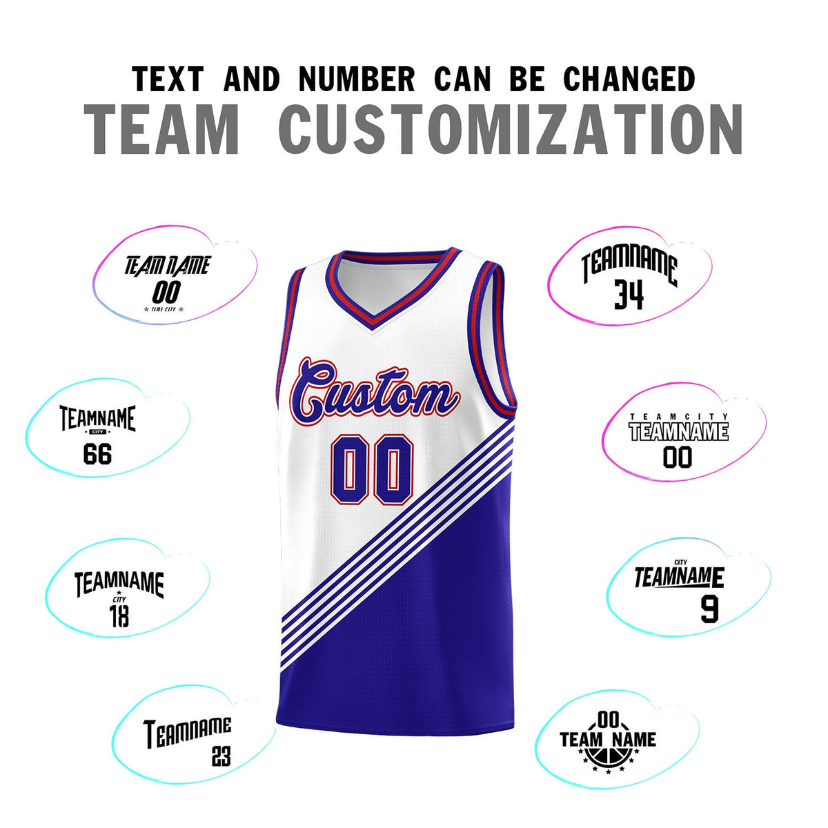 Custom White Royal Blue Red Diagonal Stripes Color Block Sets Basketball Jersey | For Men,For Youth,Sublimation Printed,Perfect for Training,Perfect for Teams | KXKSHOP
