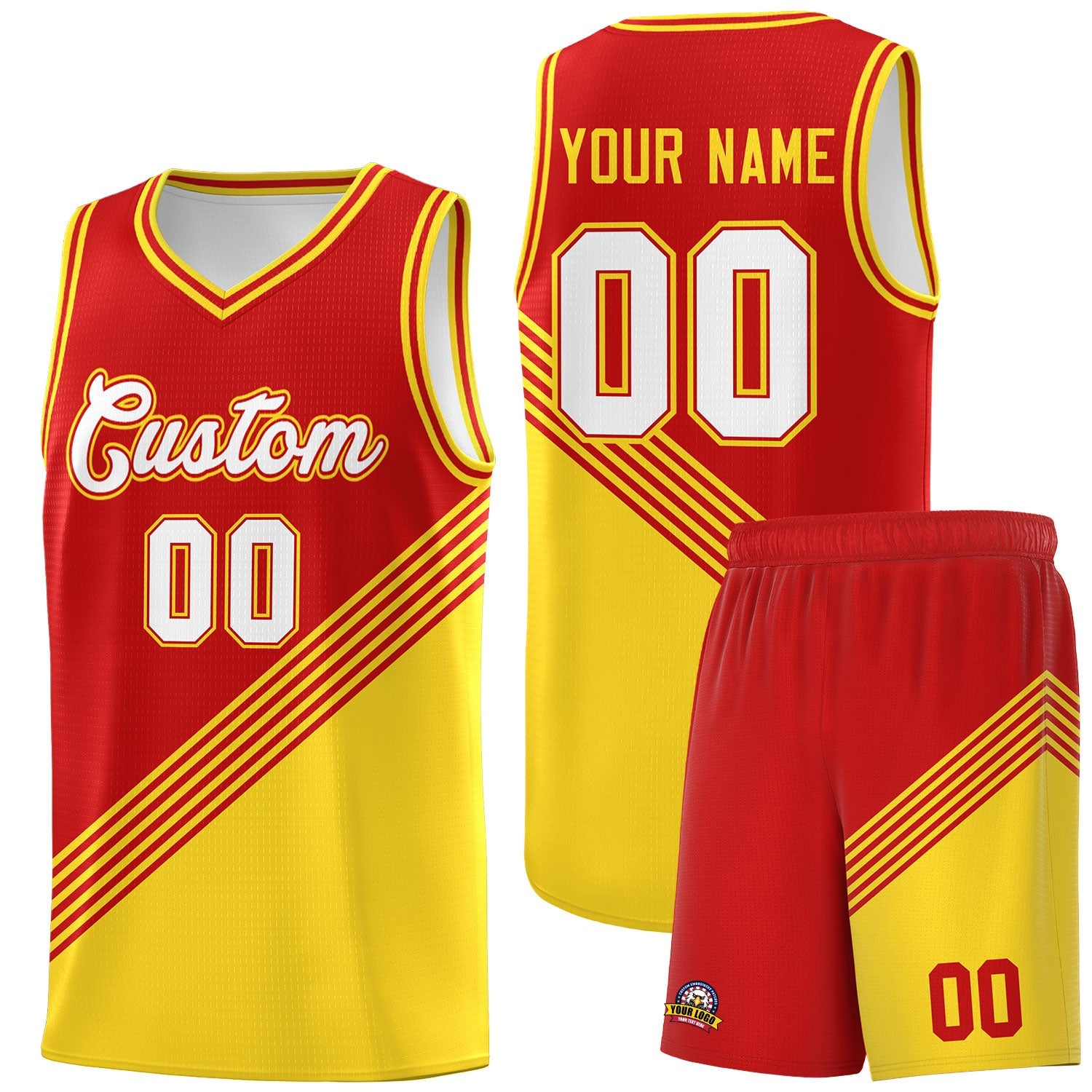 Custom Red Gold Diagonal Stripes Color Block Sets Basketball Jersey | For Men,For Youth,Sublimation Printed,Perfect for Training,Perfect for Teams | KXKSHOP
