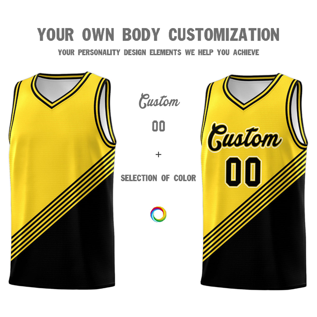 Custom Gold Black Diagonal Stripes Color Block Sets Basketball Jersey | For Men,For Youth,Sublimation Printed,Perfect for Training,Perfect for Teams | KXKSHOP