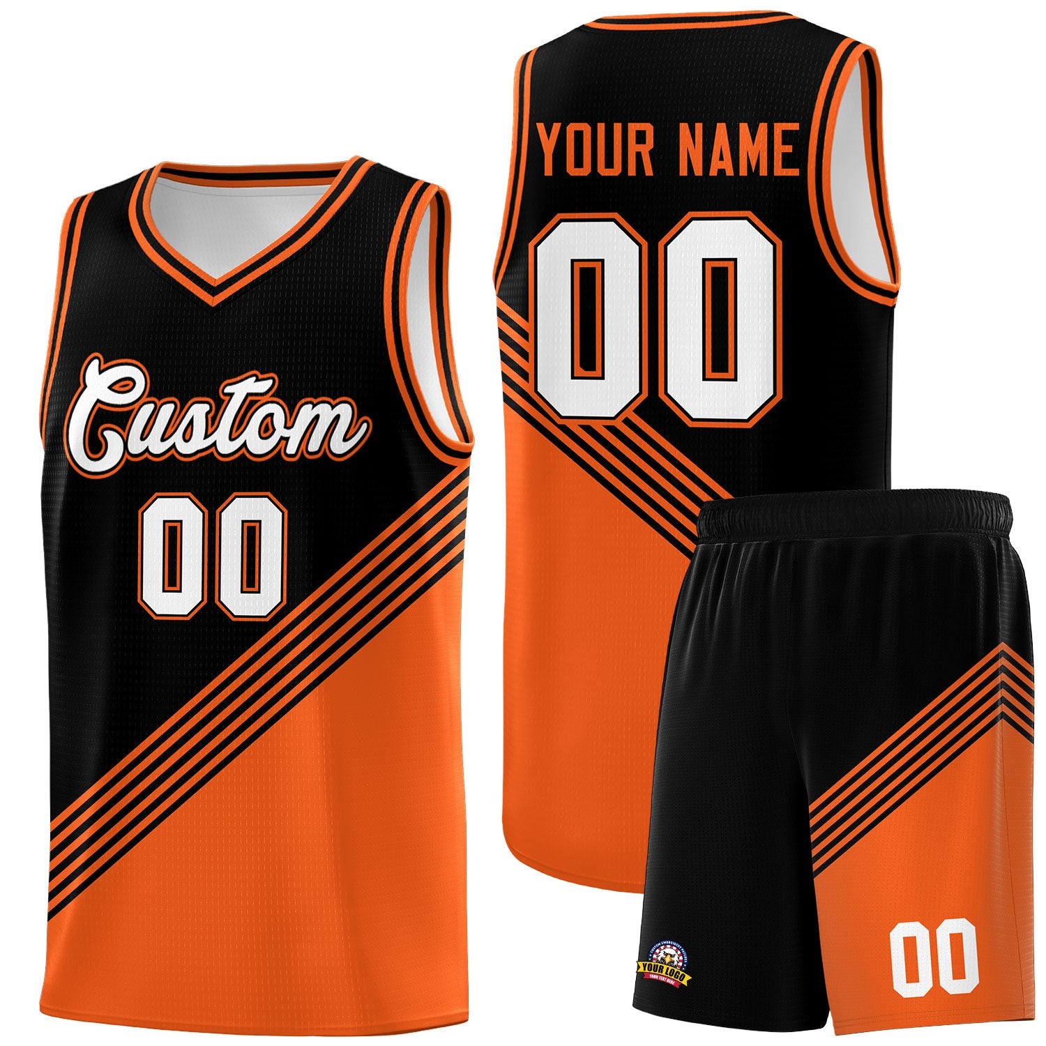 Custom Black Orange Diagonal Stripes Color Block Sets Basketball Jersey | For Men,For Youth,Sublimation Printed,Perfect for Training,Perfect for Teams | KXKSHOP
