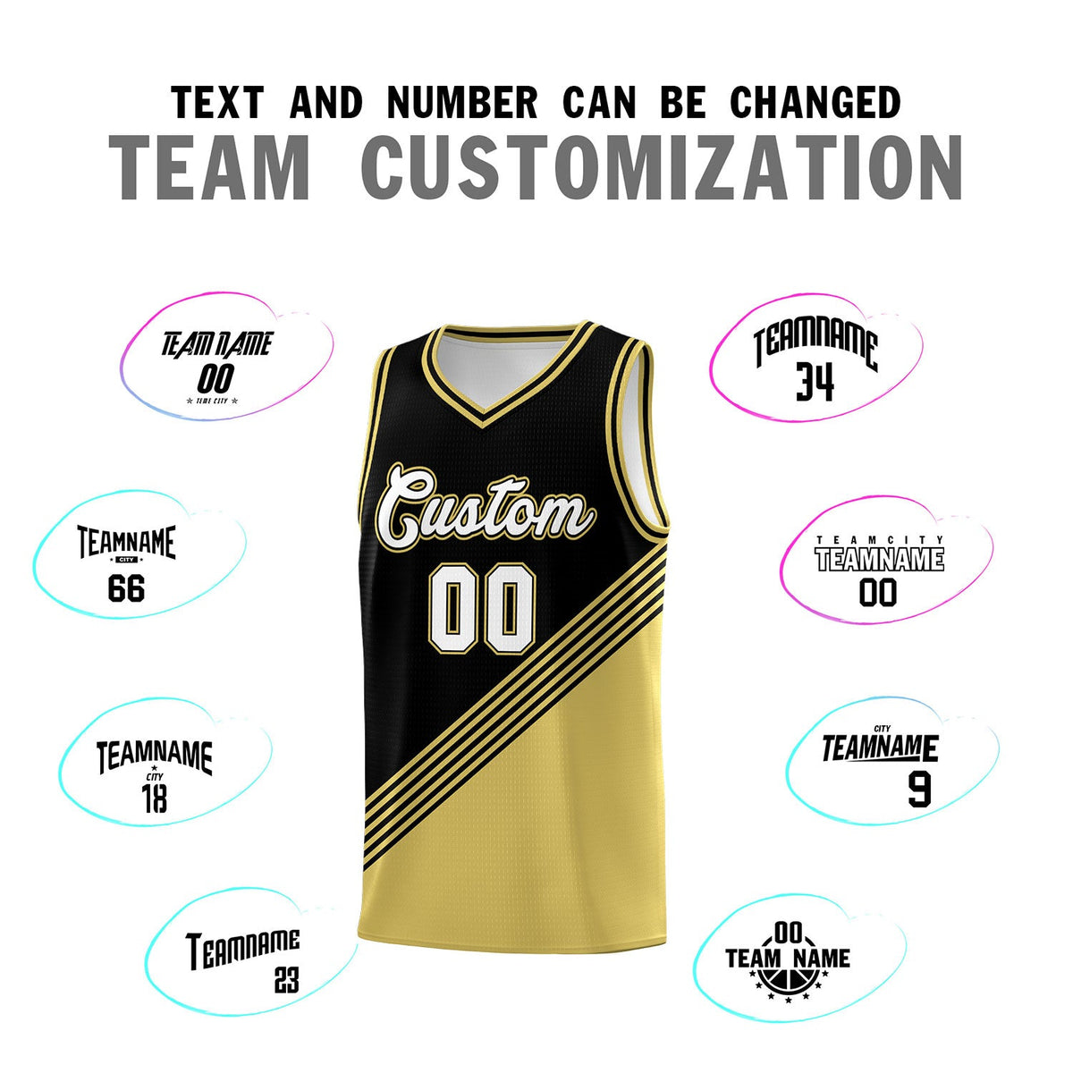 Custom Black Old Gold Diagonal Stripes Color Block Sets Basketball Jersey | For Men,For Youth,Sublimation Printed,Perfect for Training,Perfect for Teams | KXKSHOP