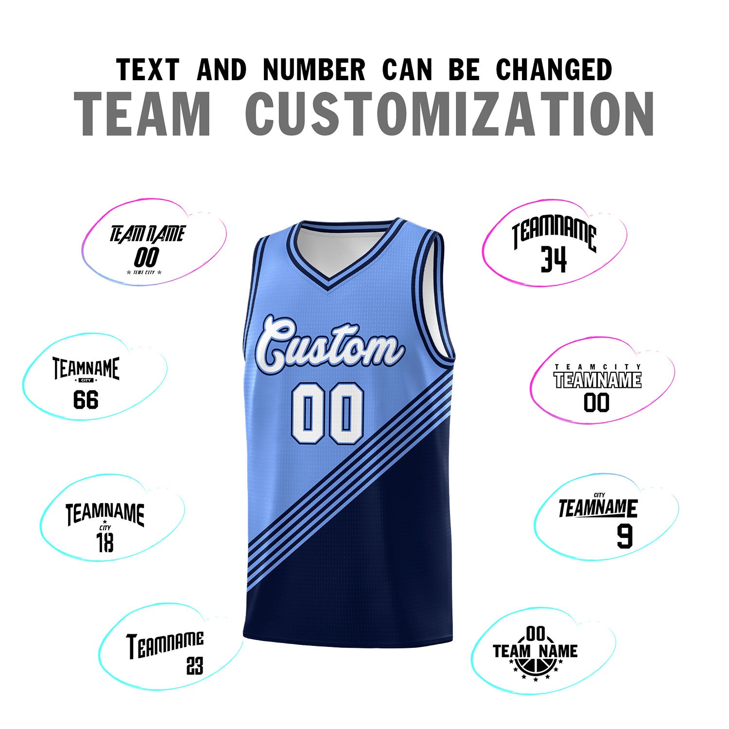 Custom Light Blue Navy Diagonal Stripes Color Block Sets Basketball Jersey | For Men,For Youth,Sublimation Printed,Perfect for Training,Perfect for Teams | KXKSHOP