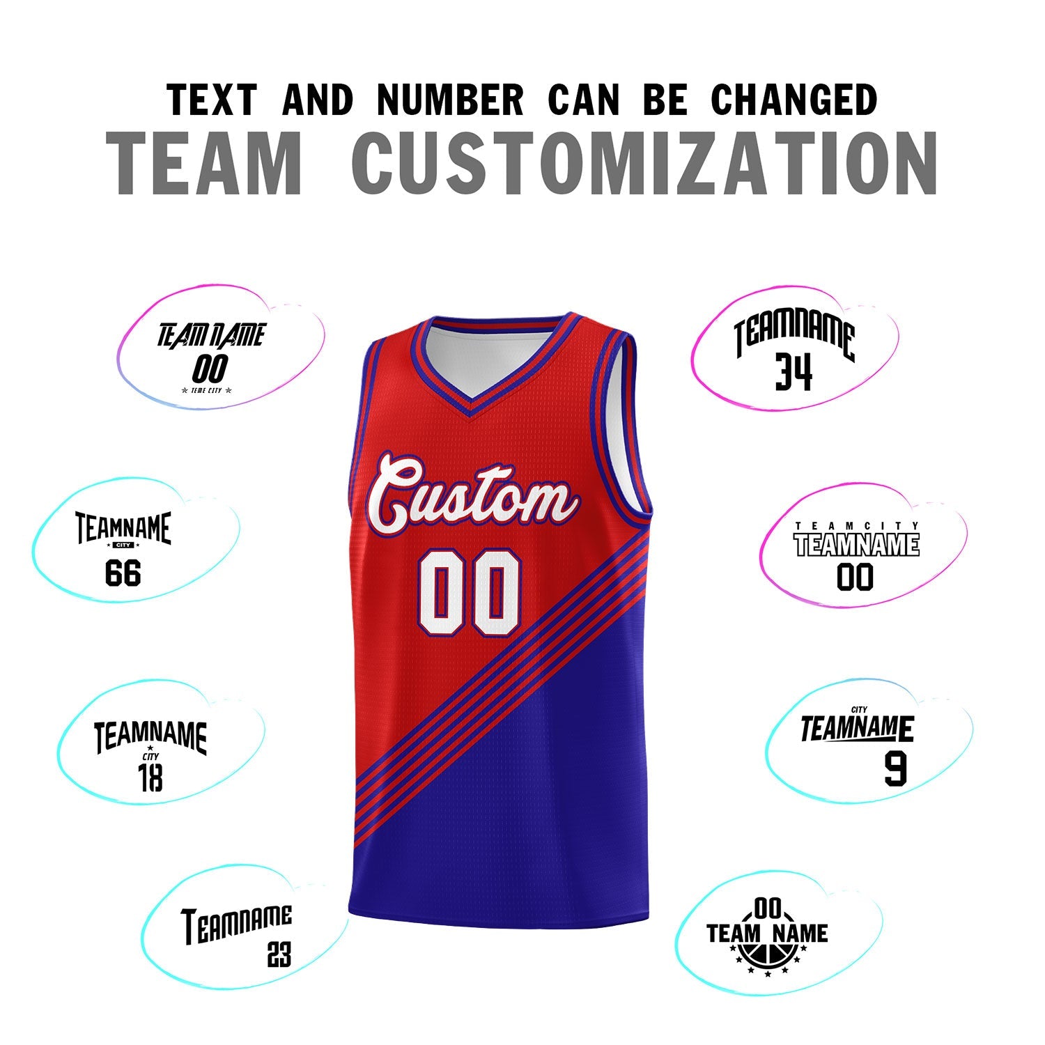 Custom Red Royal Blue Diagonal Stripes Color Block Sets Basketball Jersey | For Men,For Youth,Sublimation Printed,Perfect for Training,Perfect for Teams | KXKSHOP