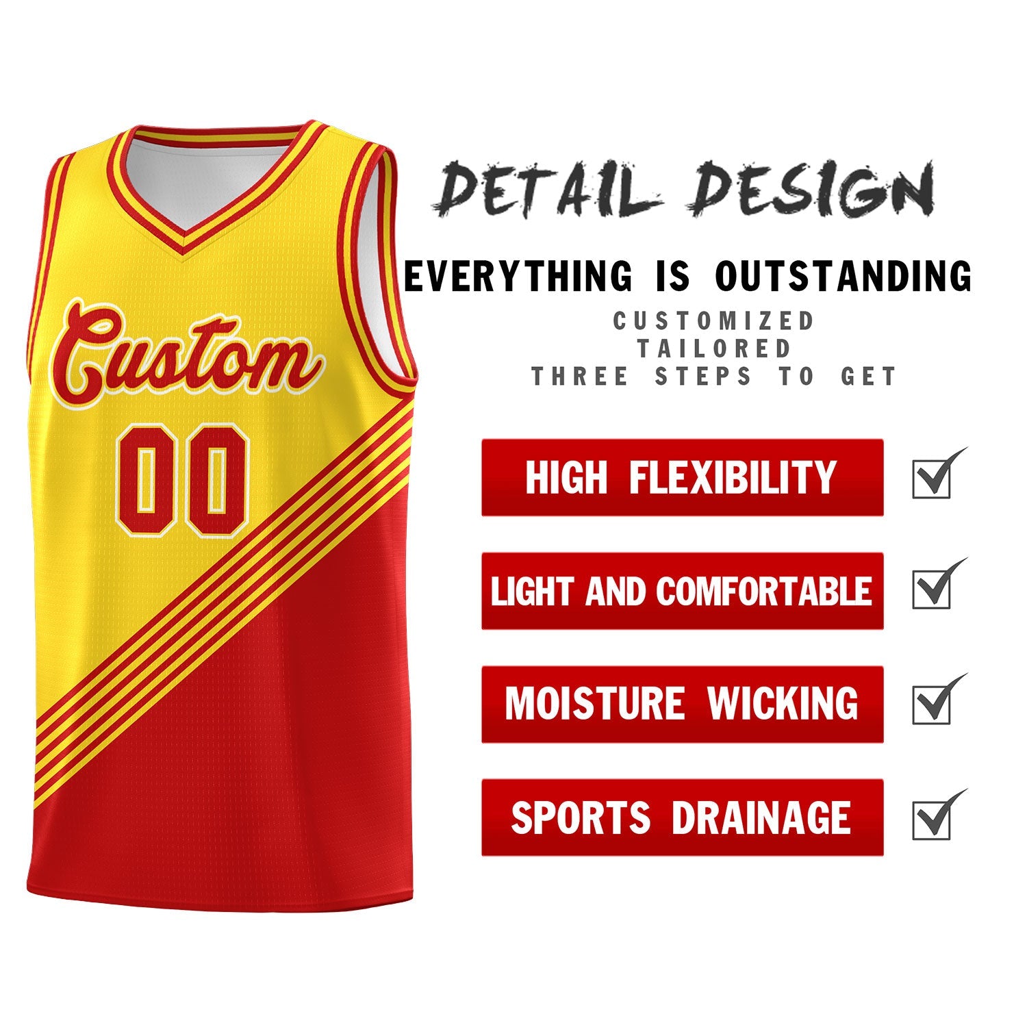 Custom Gold Red Diagonal Stripes Color Block Sets Basketball Jersey | For Men,For Youth,Sublimation Printed,Perfect for Training,Perfect for Teams | KXKSHOP