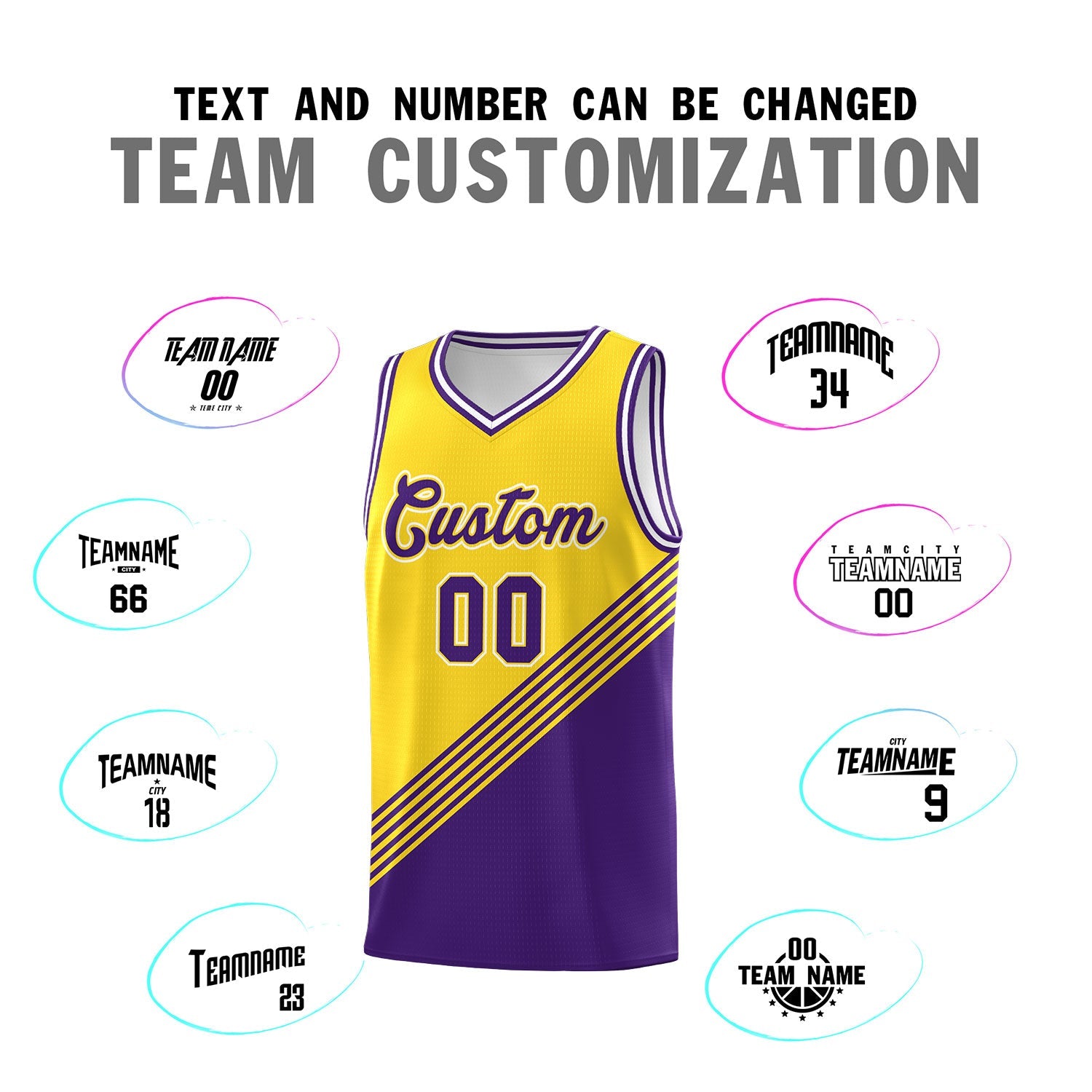 Custom Gold Purple White Diagonal Stripes Color Block Sets Basketball Jersey | For Men,For Youth,Sublimation Printed,Perfect for Training,Perfect for Teams | KXKSHOP