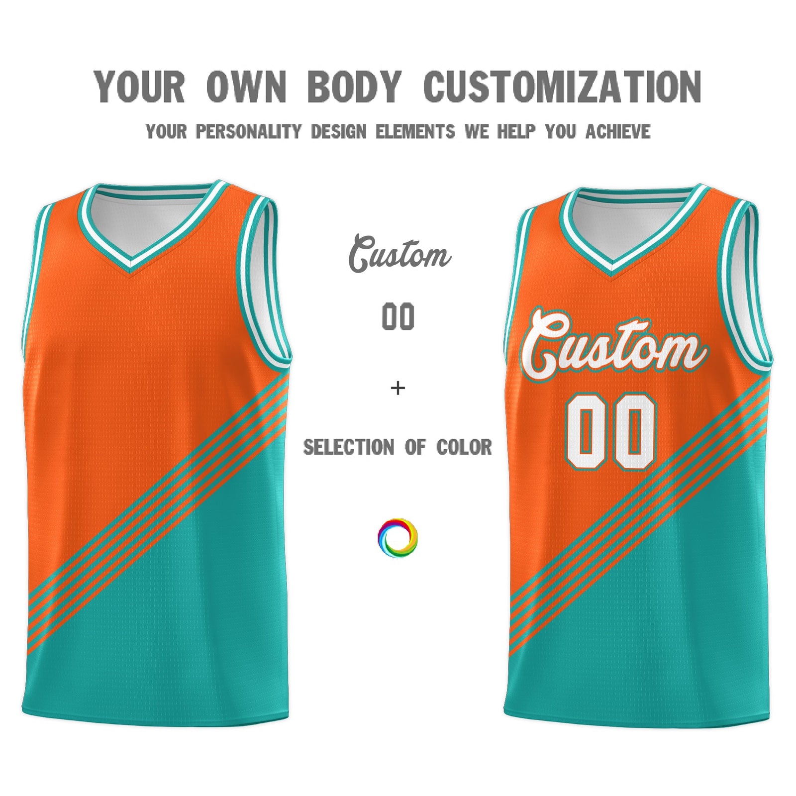 Custom Orange Aqua White Diagonal Stripes Color Block Sets Basketball Jersey | For Men,For Youth,Sublimation Printed,Perfect for Training,Perfect for Teams | KXKSHOP