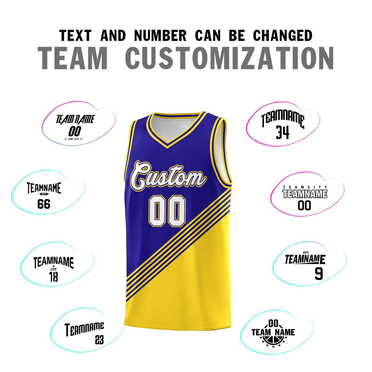 Custom Royal Blue Gold Diagonal Stripes Color Block Sets Basketball Jersey | For Men,For Youth,Sublimation Printed,Perfect for Training,Perfect for Teams | KXKSHOP