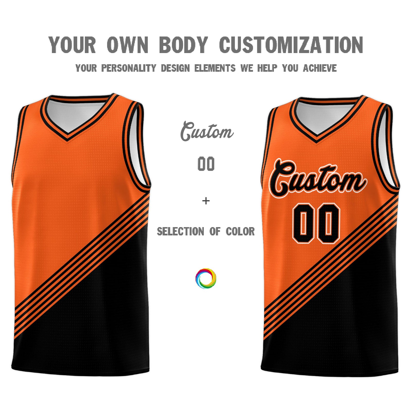 Custom Orange Black Diagonal Stripes Color Block Sets Basketball Jersey | For Men,For Youth,Sublimation Printed,Perfect for Training,Perfect for Teams | KXKSHOP