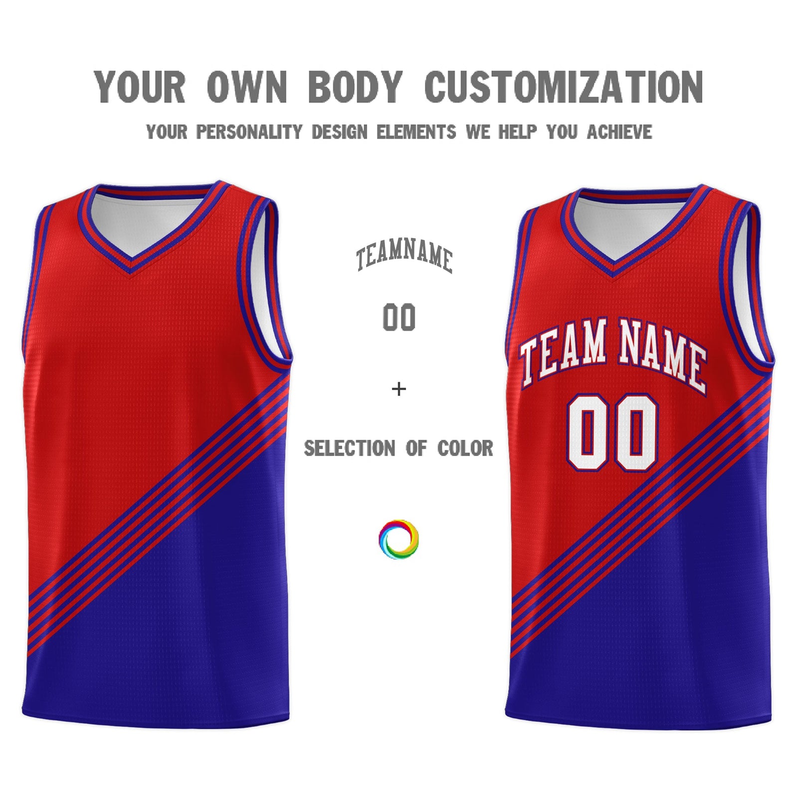 Custom Red Royal Blue Diagonal Stripes Color Block Sets Basketball Jersey | For Men,For Youth,Sublimation Printed,Perfect for Training,Perfect for Teams | KXKSHOP