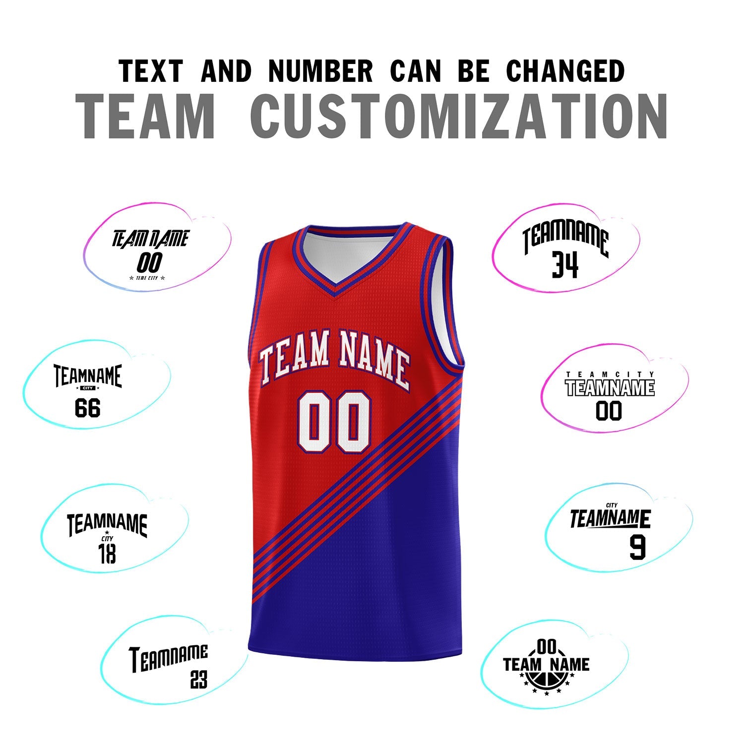 Custom Red Royal Blue Diagonal Stripes Color Block Sets Basketball Jersey | For Men,For Youth,Sublimation Printed,Perfect for Training,Perfect for Teams | KXKSHOP
