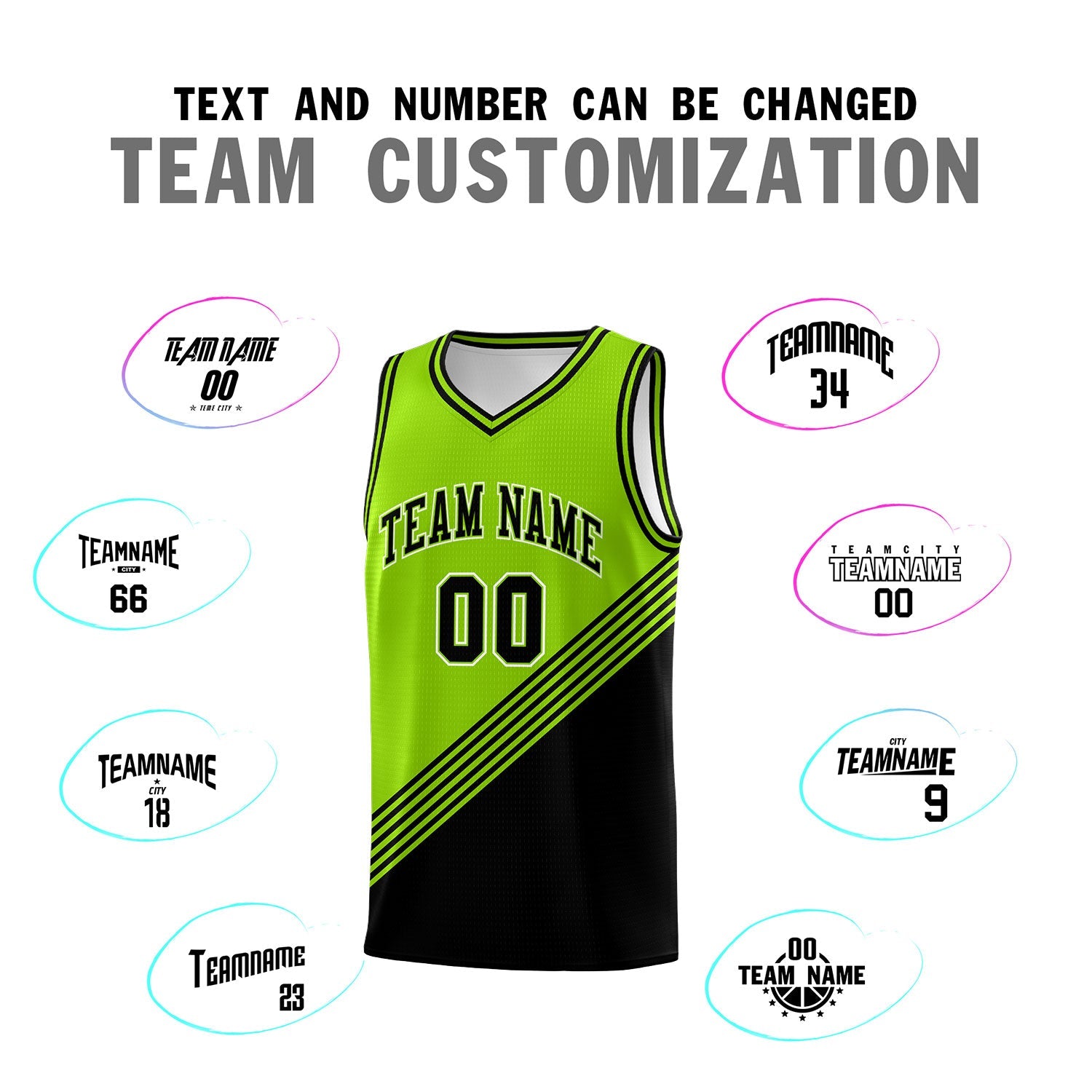 Custom Neon Green Black Diagonal Stripes Color Block Sets Basketball Jersey | For Men,For Youth,Sublimation Printed,Perfect for Training,Perfect for Teams | KXKSHOP
