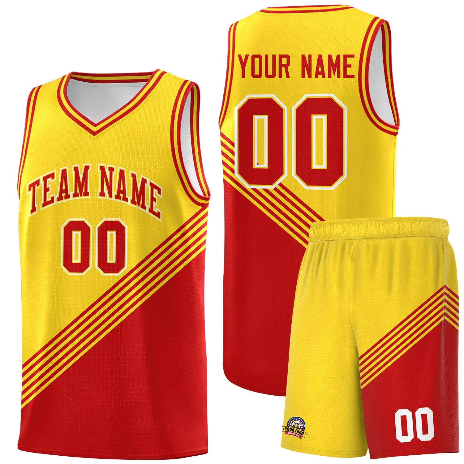 Custom Gold Red Diagonal Stripes Color Block Sets Basketball Jersey | For Men,For Youth,Sublimation Printed,Perfect for Training,Perfect for Teams | KXKSHOP