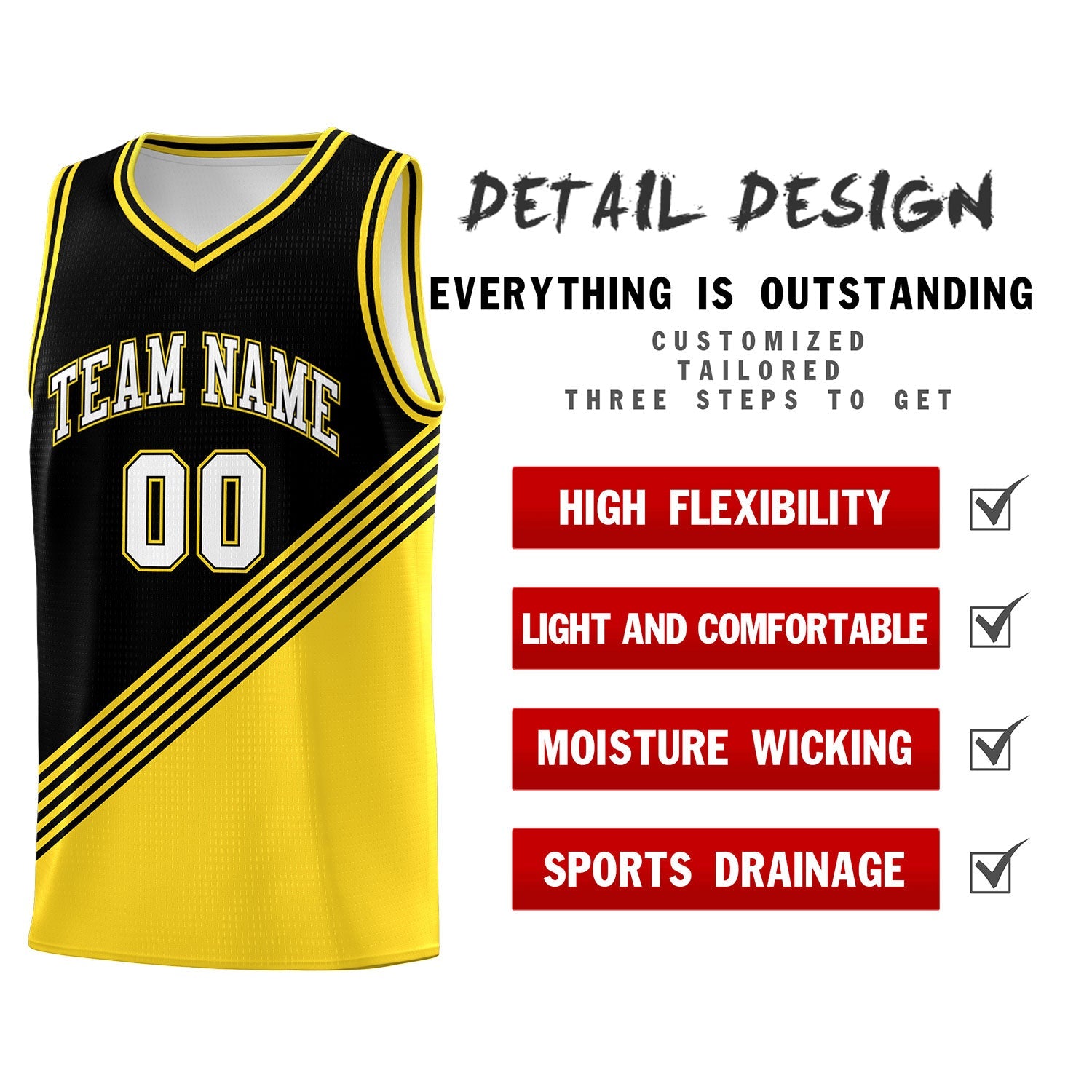 Custom Black Gold Diagonal Stripes Color Block Sets Basketball Jersey | For Men,For Youth,Sublimation Printed,Perfect for Training,Perfect for Teams | KXKSHOP